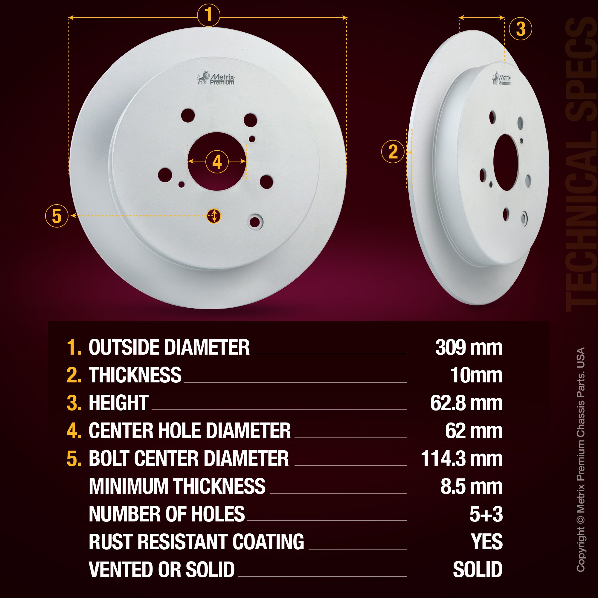 Metrix Premium brake rotors meet or exceed OEM standards for smooth, vibration-free braking.