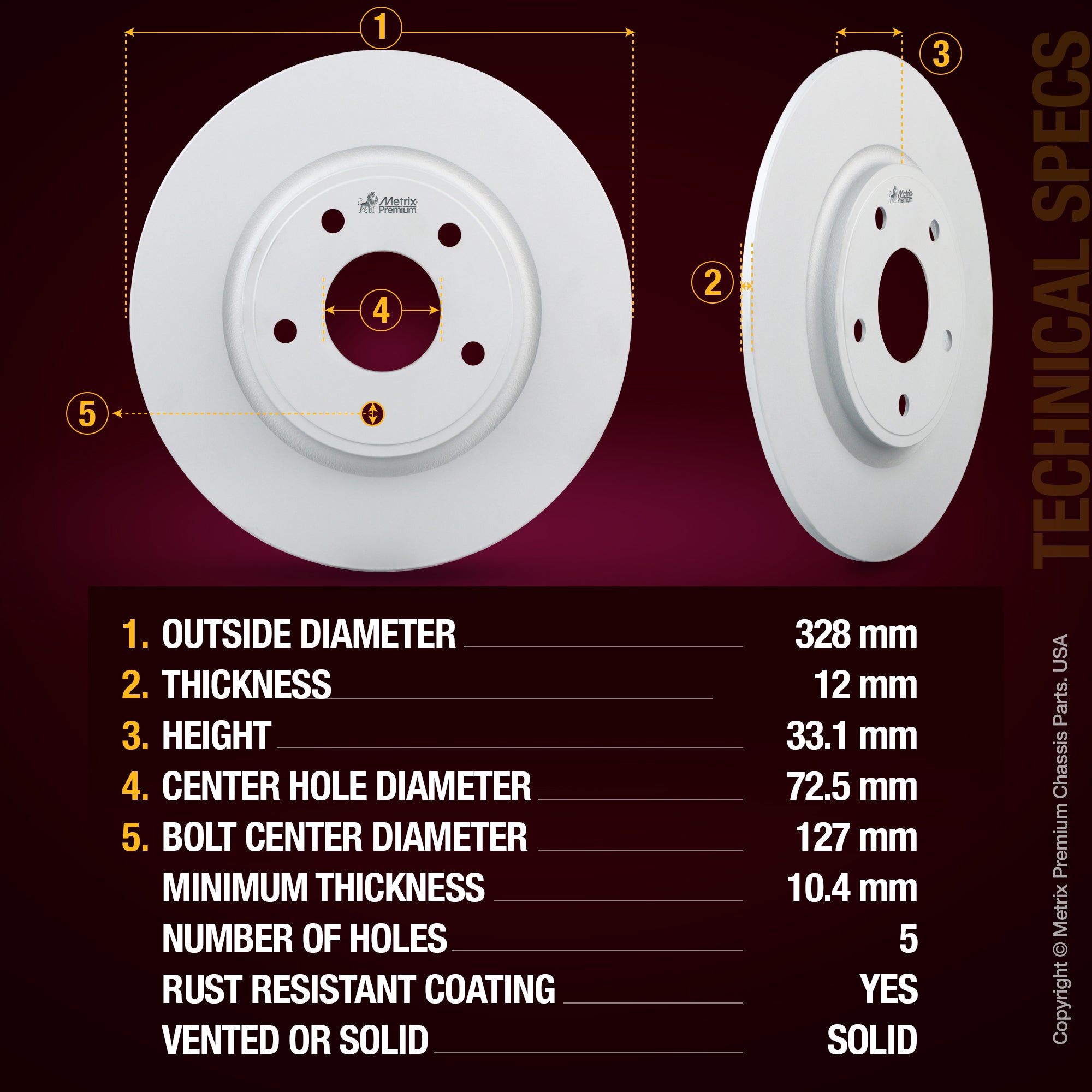 Metrix Premium brake rotors meet or exceed OEM standards for smooth, vibration-free braking.