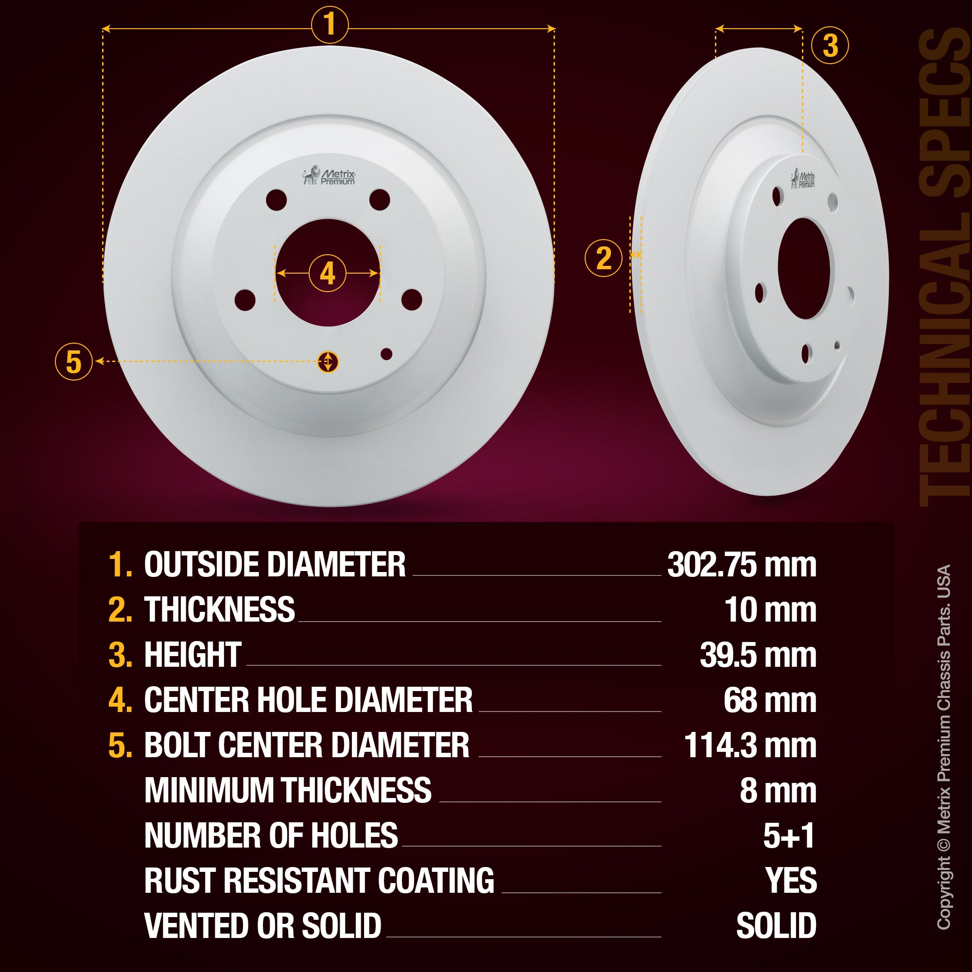 Metrix Premium brake rotors meet or exceed OEM standards for smooth, vibration-free braking.