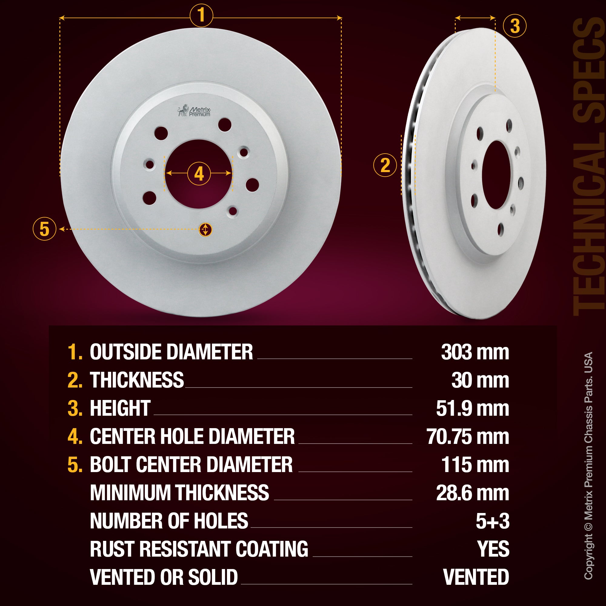 3 PC Front Ceramic Disc Brake Pad Set & Vented Brake Rotor Kit 96307MT