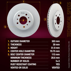 3 PC Front Ceramic Disc Brake Pad Set & Vented Brake Rotor Kit 96307MT