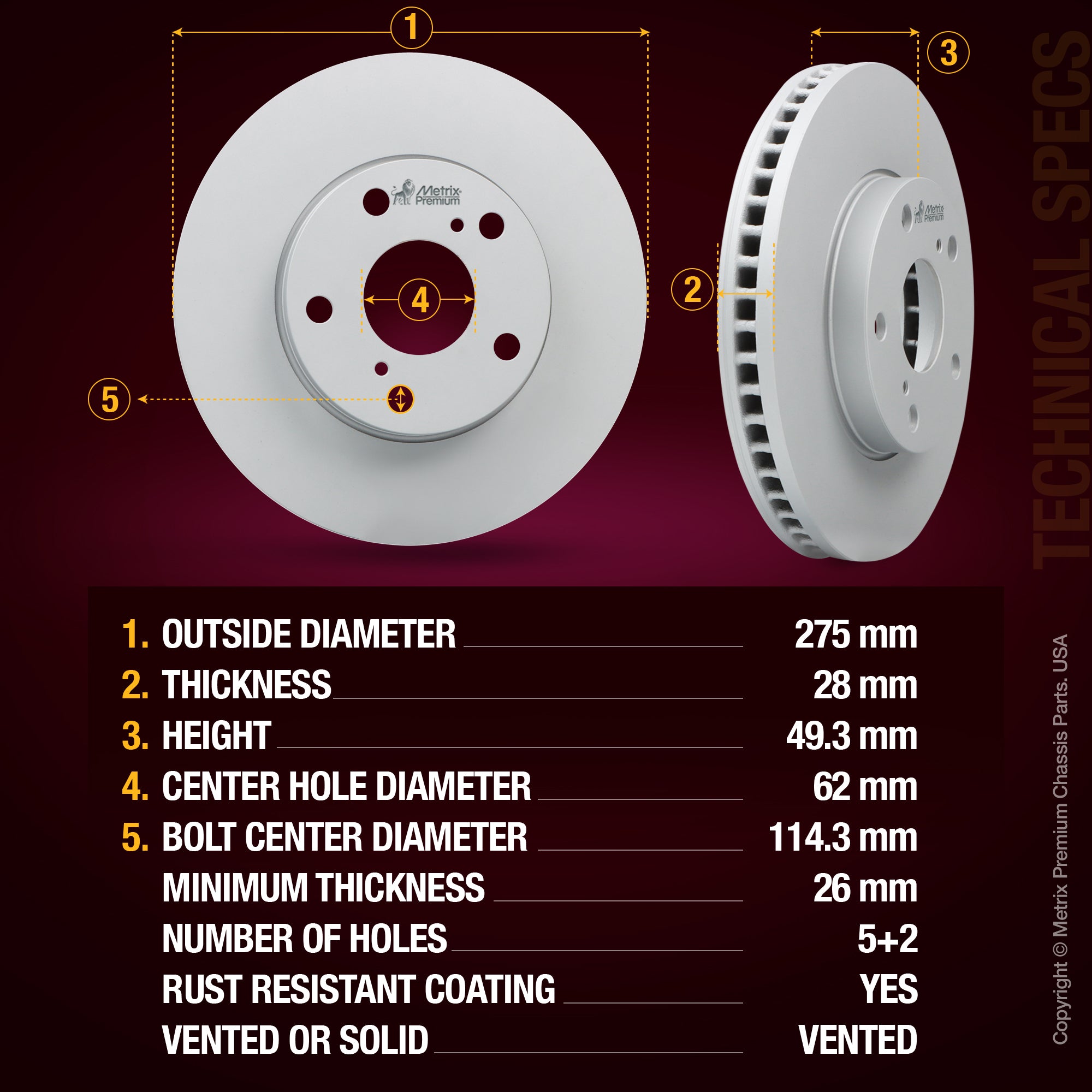 Metrix Premium brake rotors meet or exceed OEM standards for smooth, vibration-free braking.