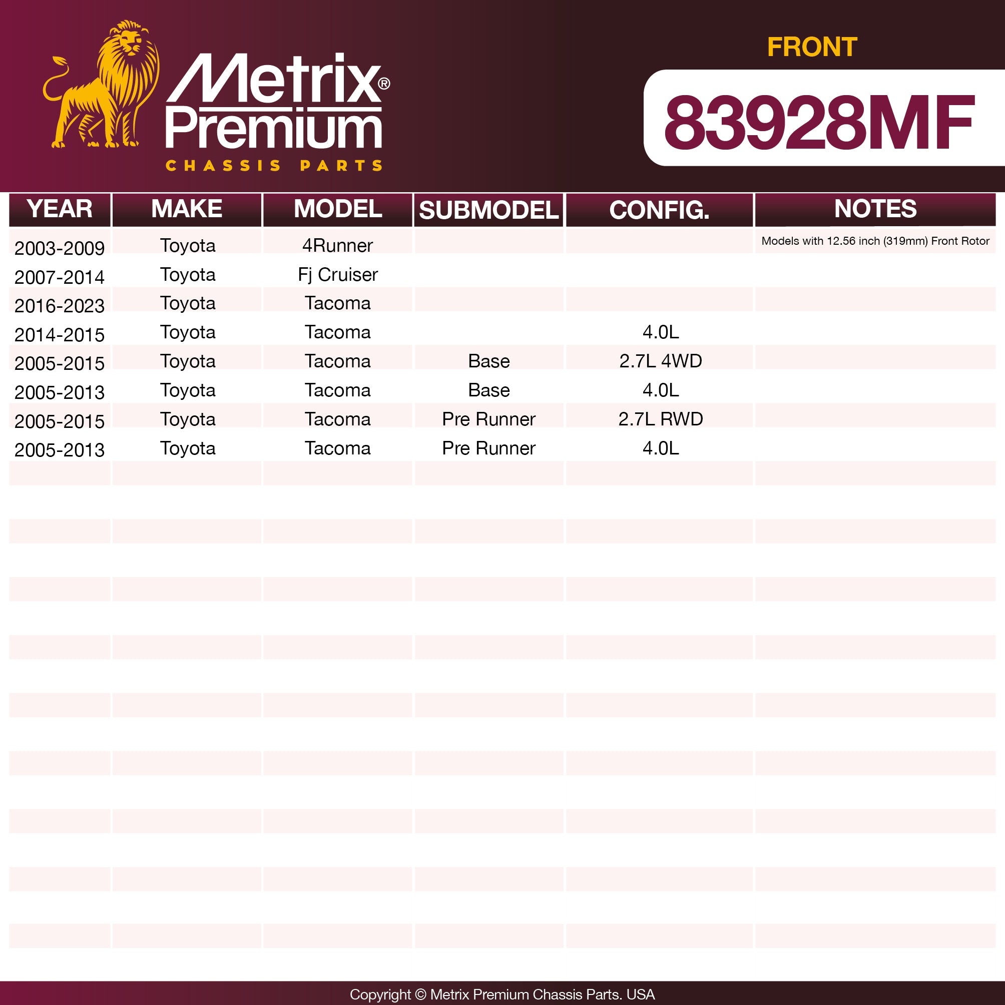 Metrix Premium Front Disc Brake Rotor 83928MF OEM fit spare parts