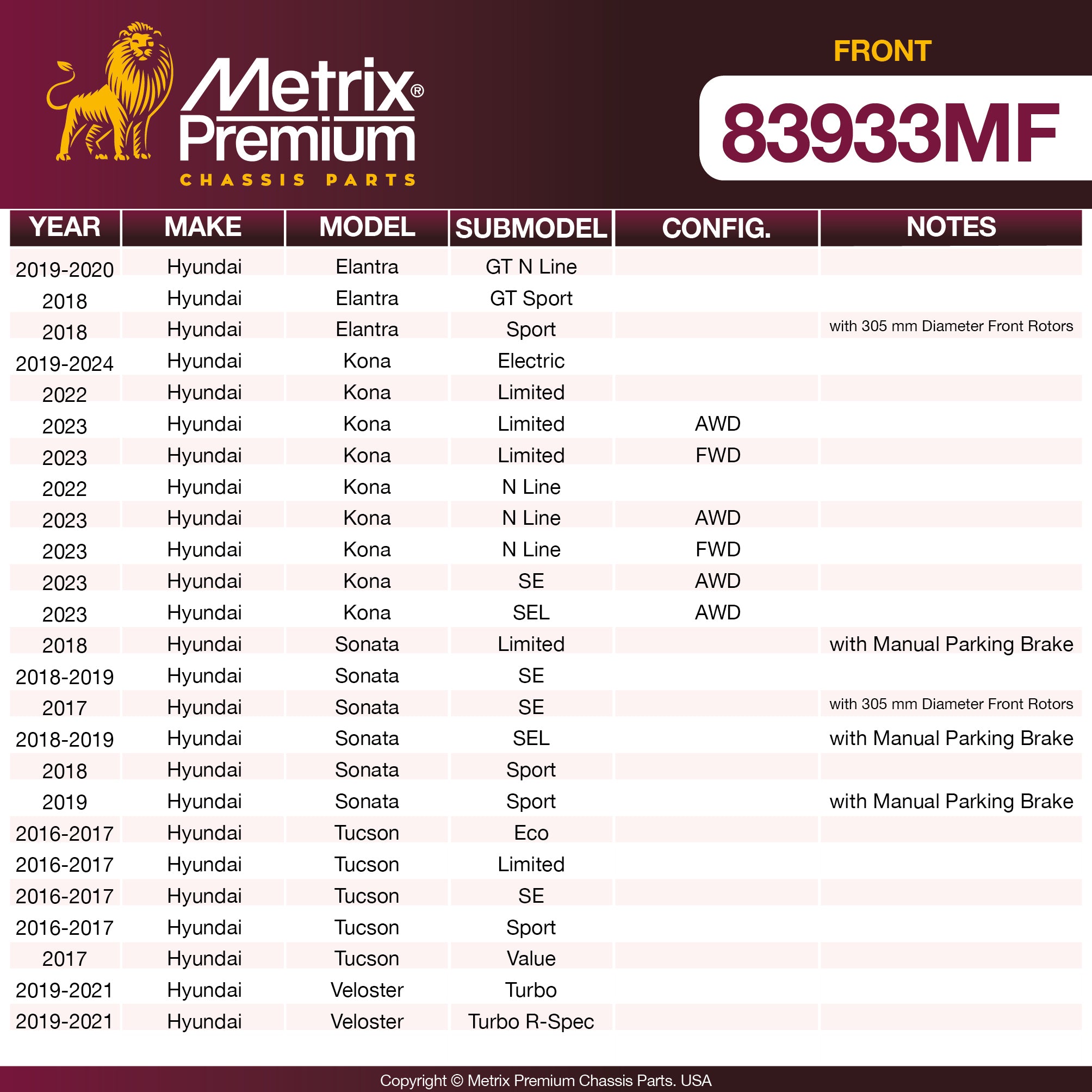Metrix Premium Front Disc Brake Rotor 83933MF OEM fit spare parts