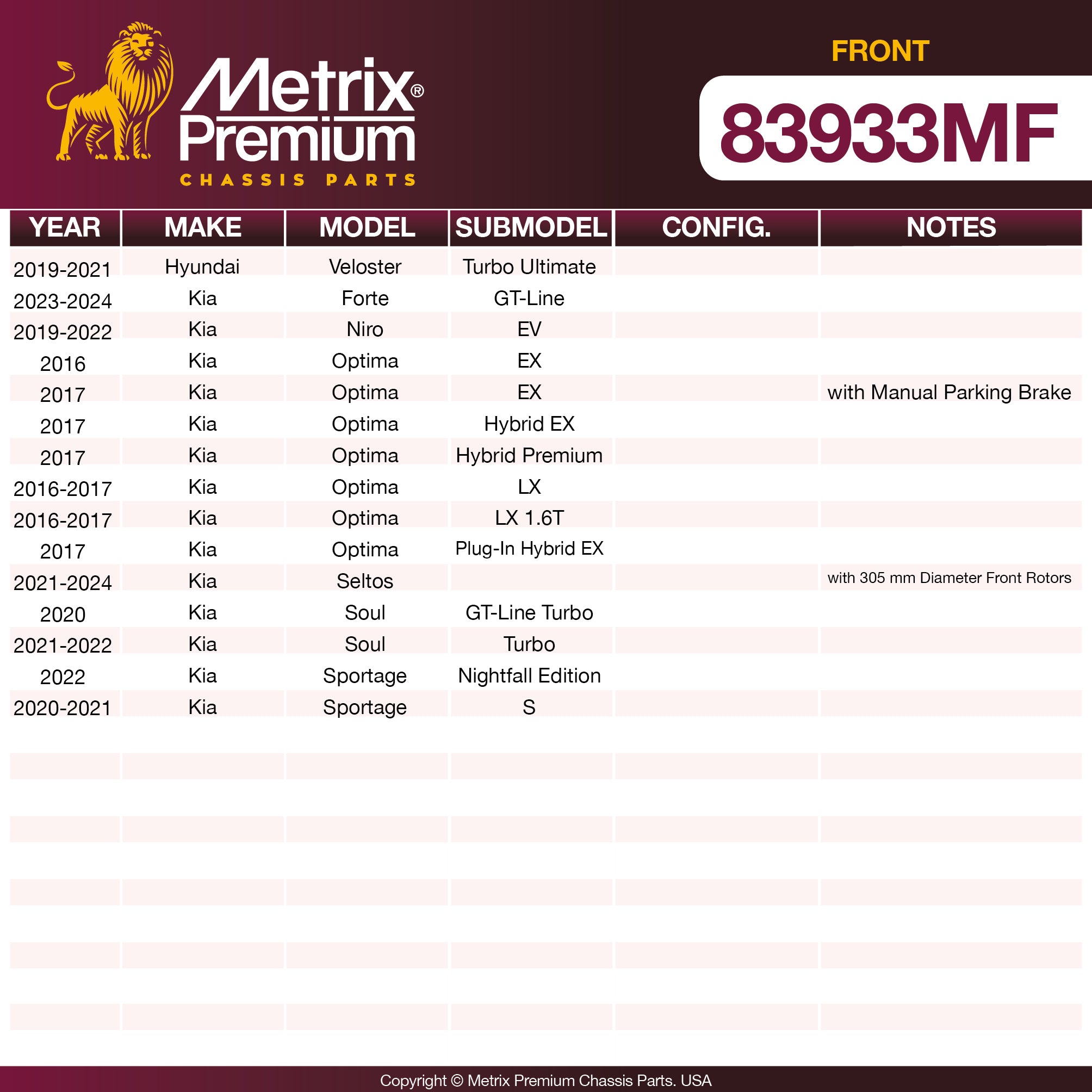 Metrix Premium Front Disc Brake Rotor 83933MF aftermarket car parts