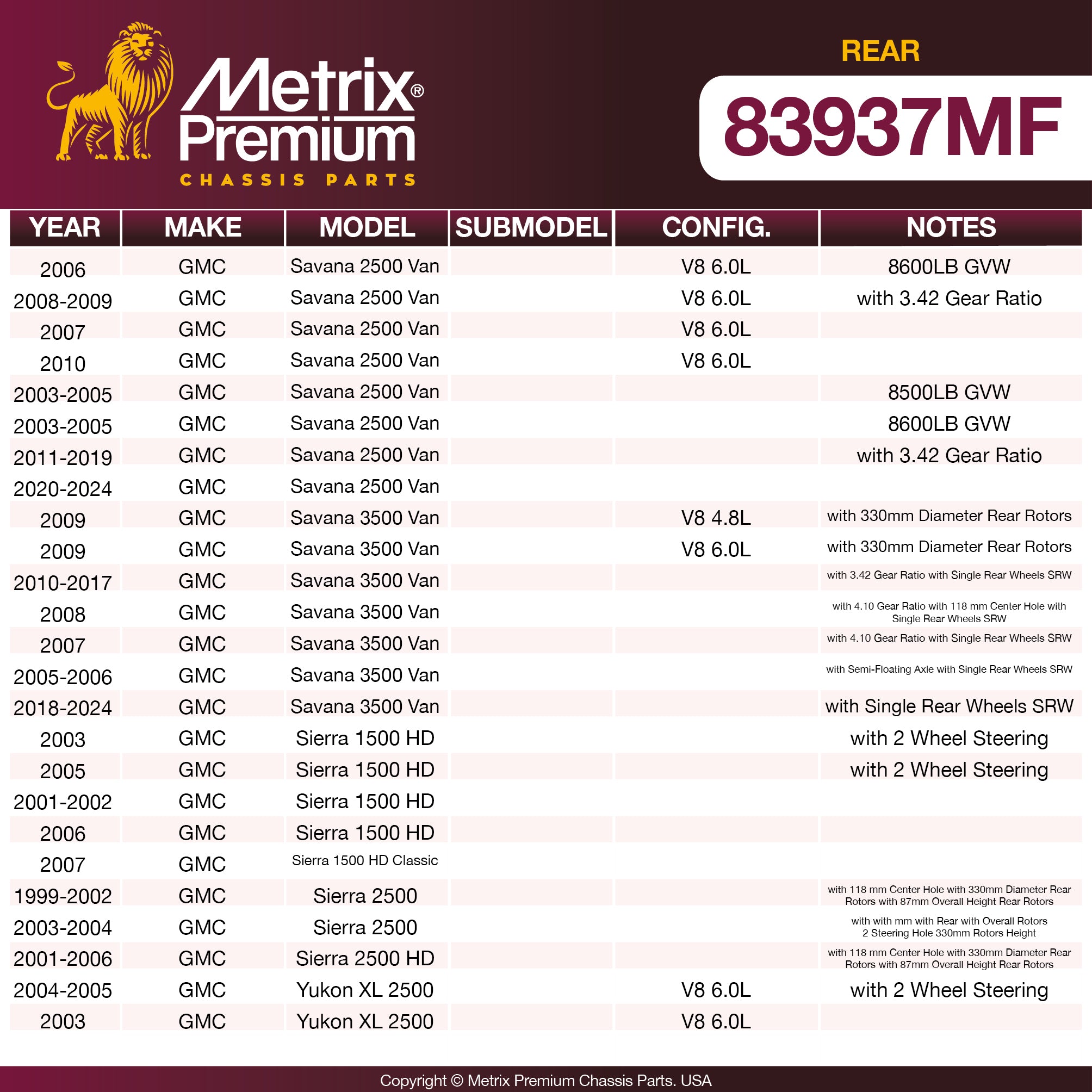 Metrix Premium Rear Disc Brake Rotor 83937MF aftermarket car parts