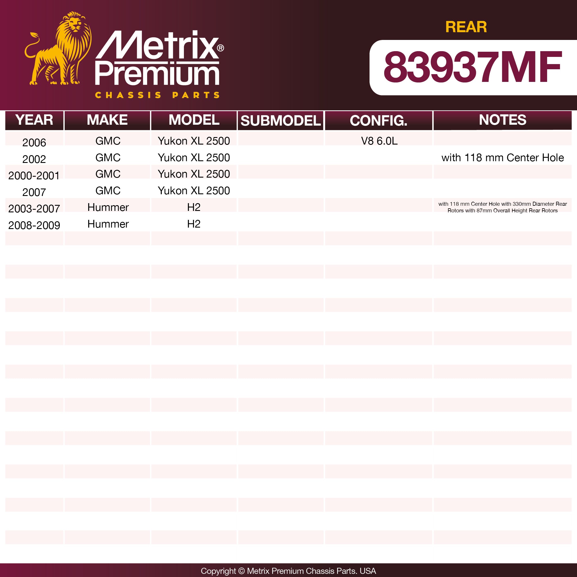 Metrix Premium Rear Disc Brake Rotor 83937MF suspension steering brake parts