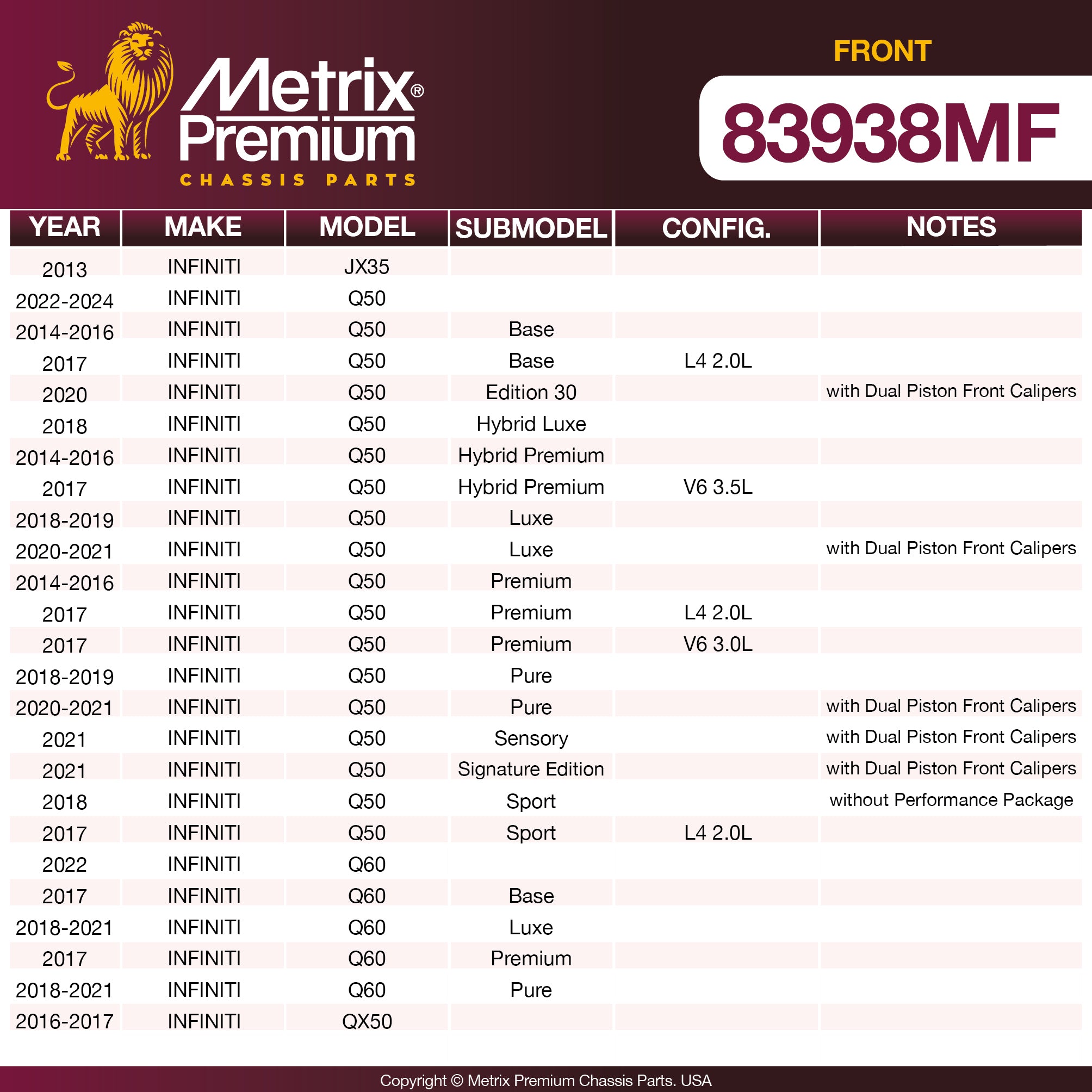 Metrix Premium Front Disc Brake Rotor 83938MF OEM fit spare parts