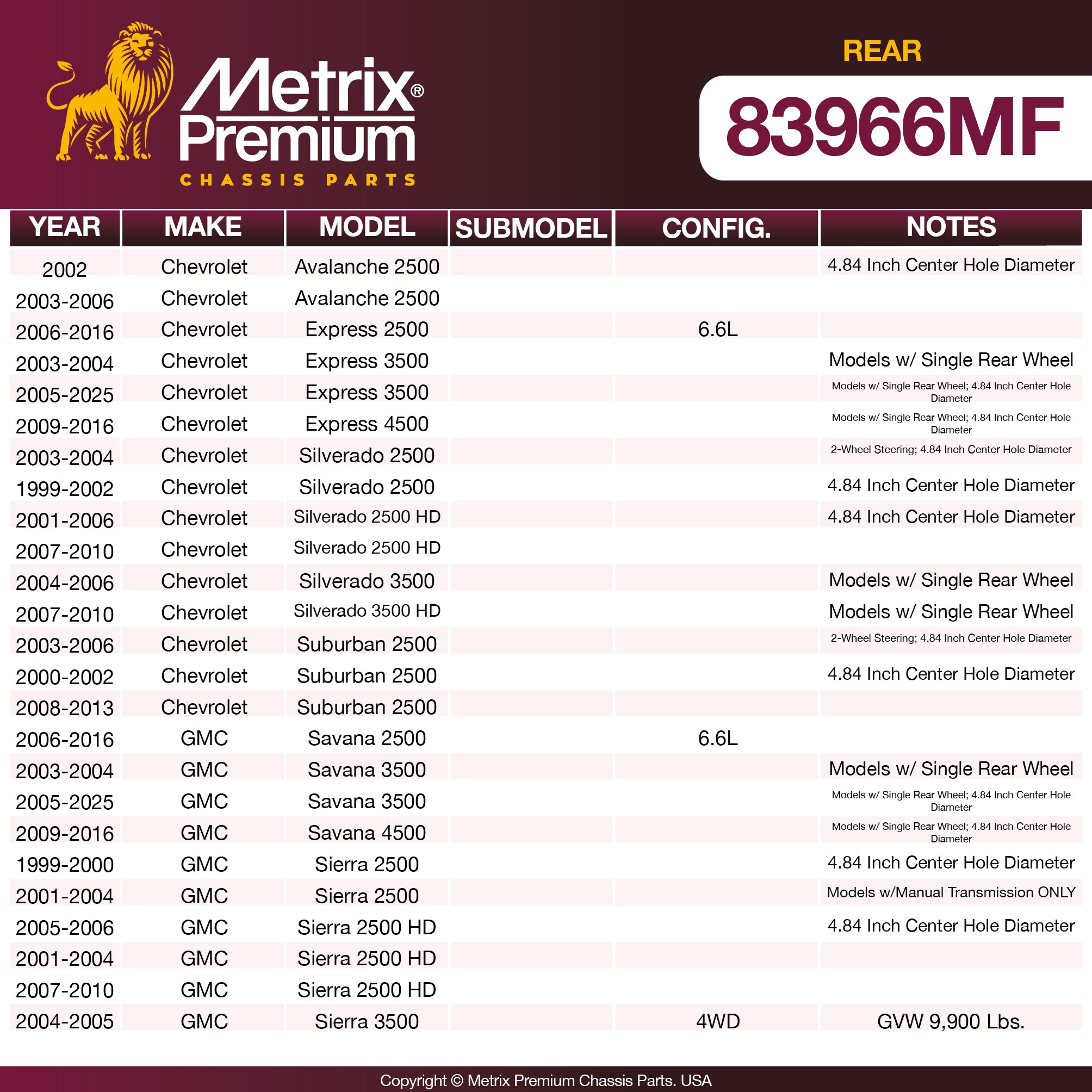 Metrix Premium Rear Disc Brake Rotor 83966MF OEM fit spare parts