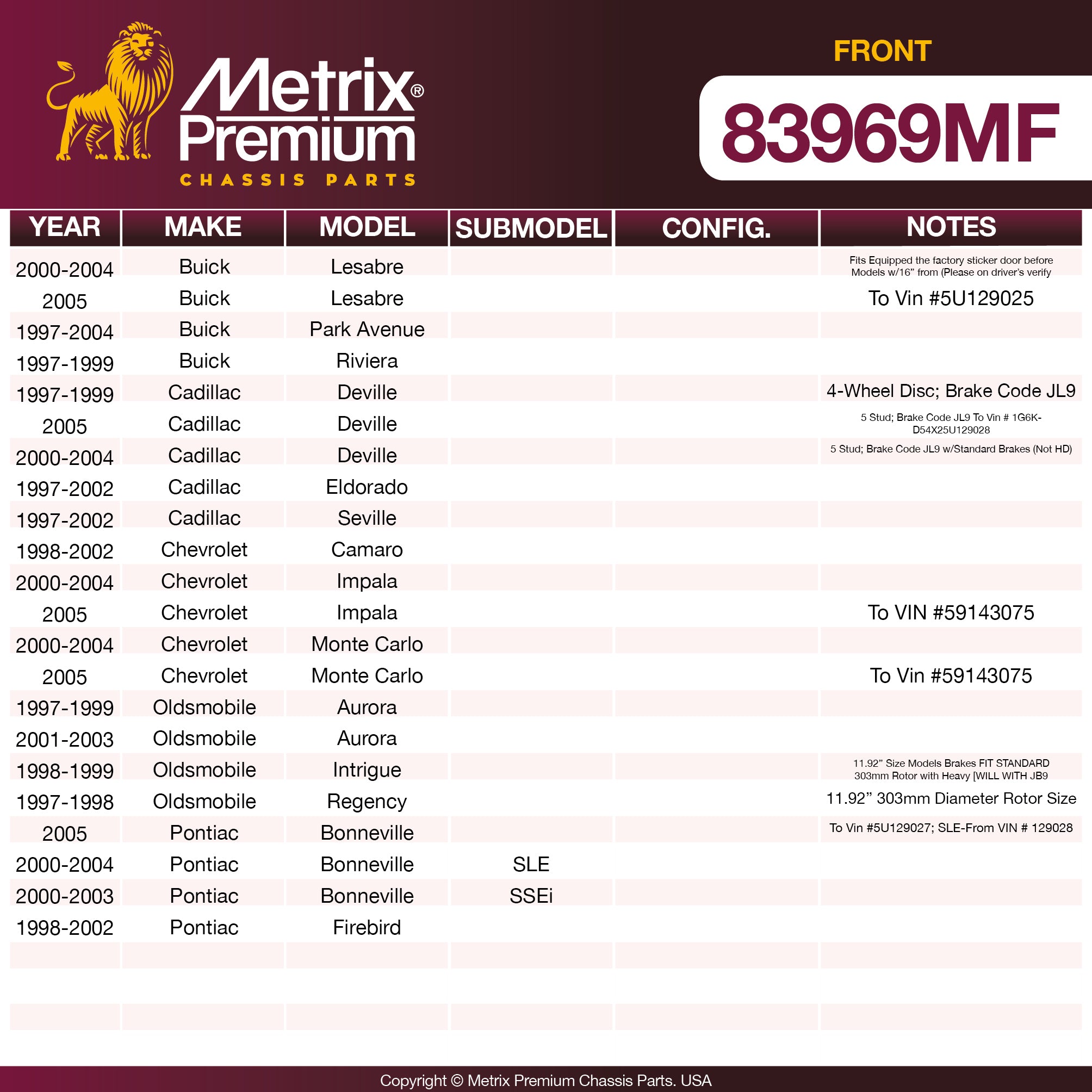 Metrix Premium Front Disc Brake Rotor 83969MF OEM fit spare parts