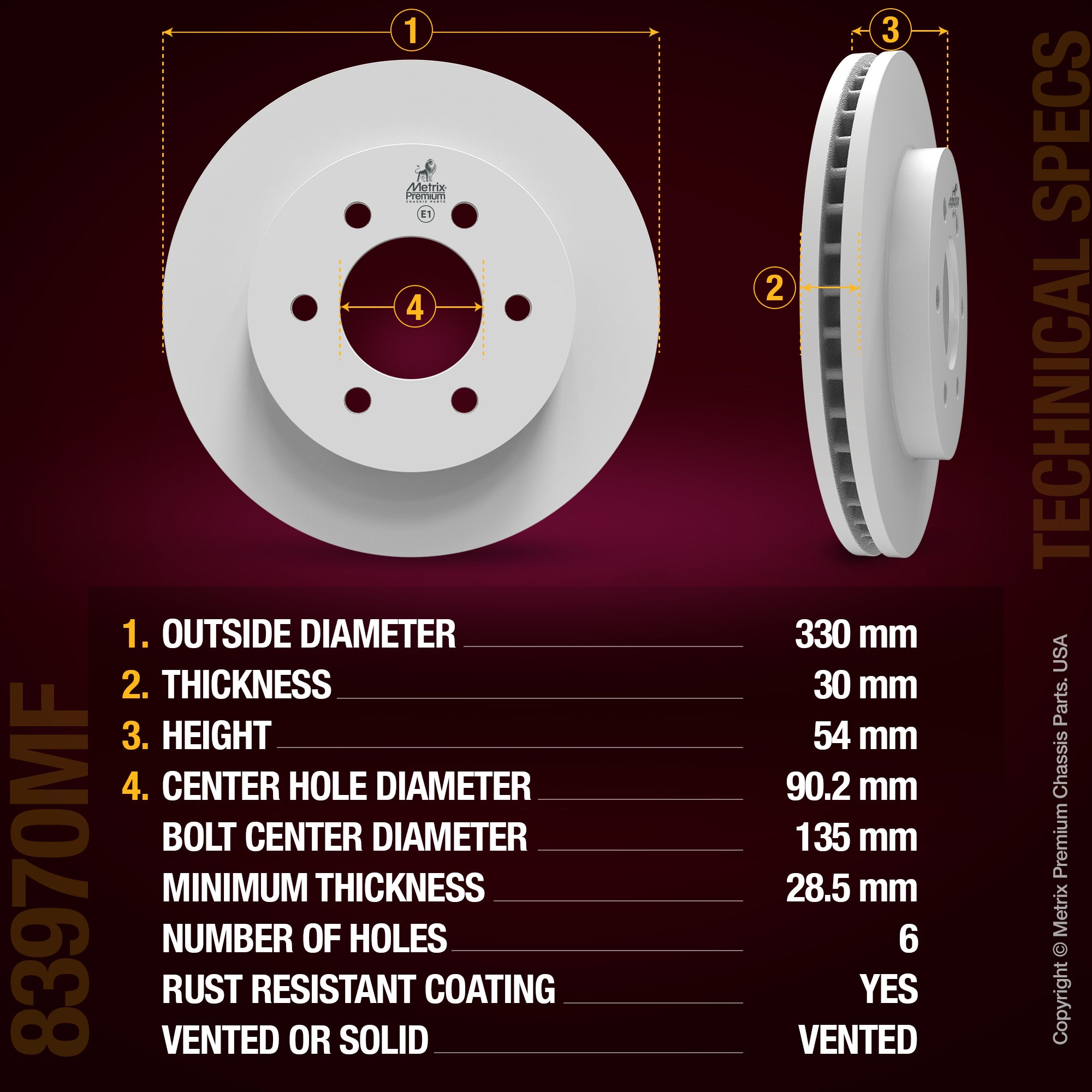Metrix Premium Front Disc Brake Rotor 83970MF aftermarket car parts