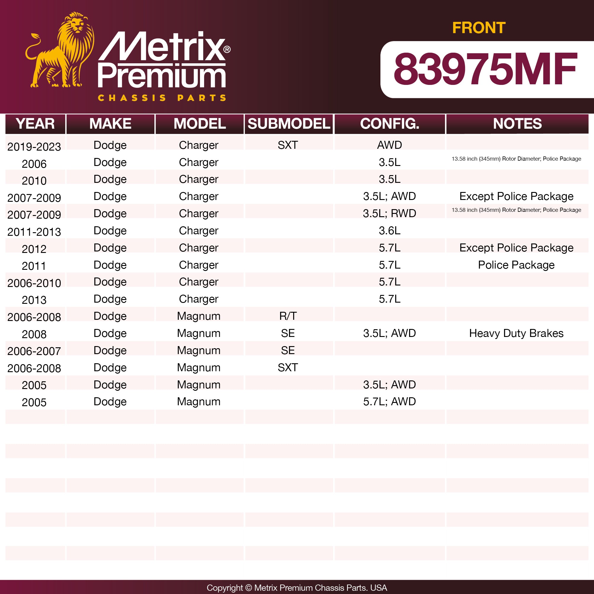Metrix Premium Front Disc Brake Rotor 83975MF aftermarket car parts