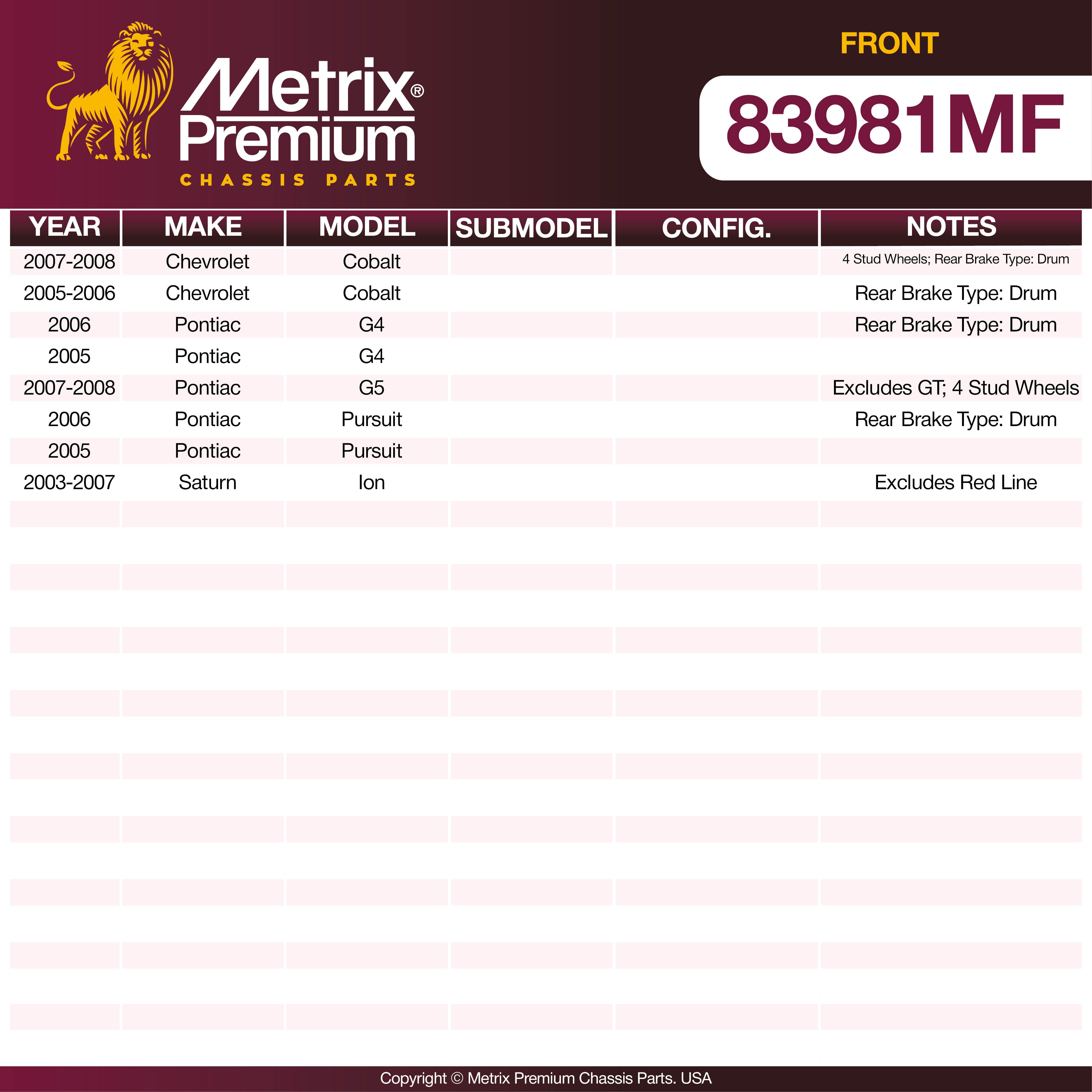 Metrix Premium Front Disc Brake Rotor 83981MF OEM fit spare parts