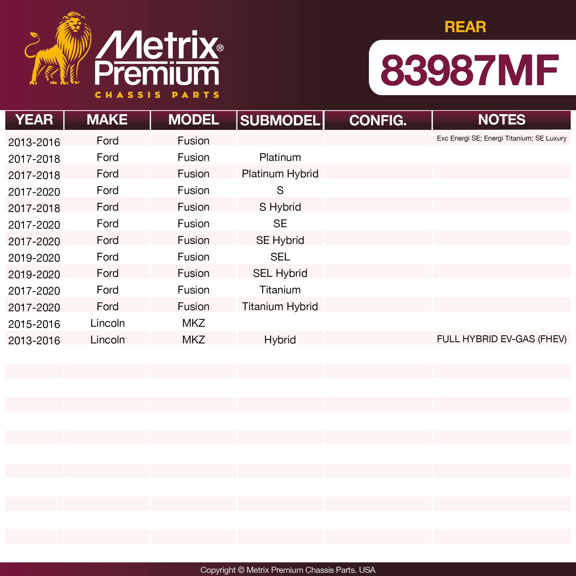 Metrix Premium Rear Disc Brake Rotor 83987MF OEM fit spare parts