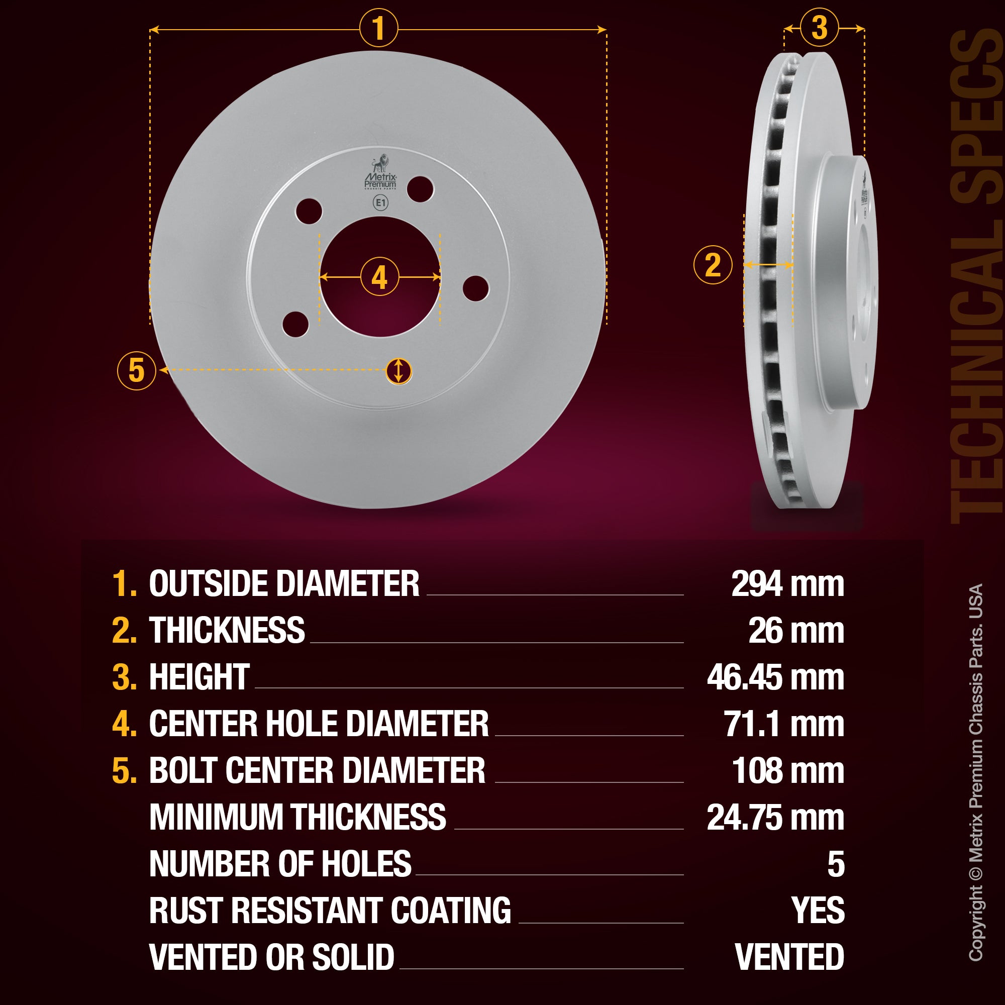 Metrix Premium Front Disc Brake Rotor Kit 92549MT aftermarket car parts