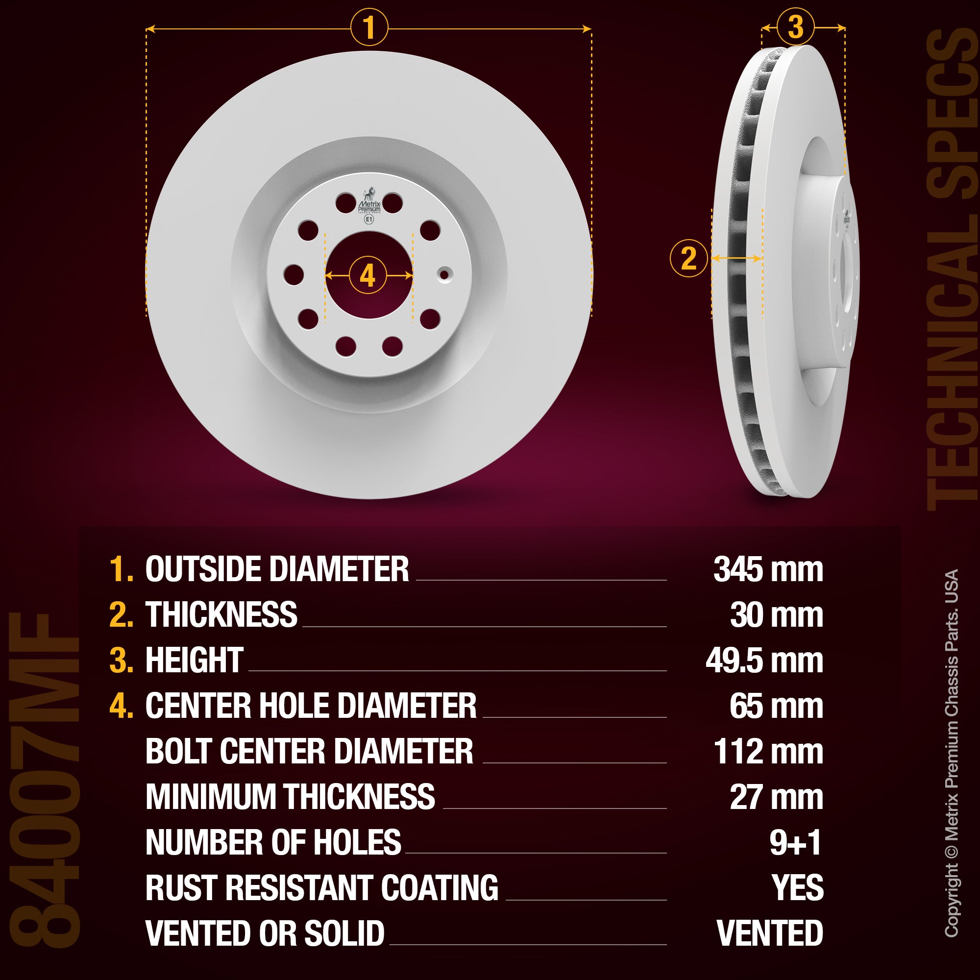 Metrix Premium Chassis Parts Front Disc Brake Rotor Kit 92119MT OEM fit auto parts
