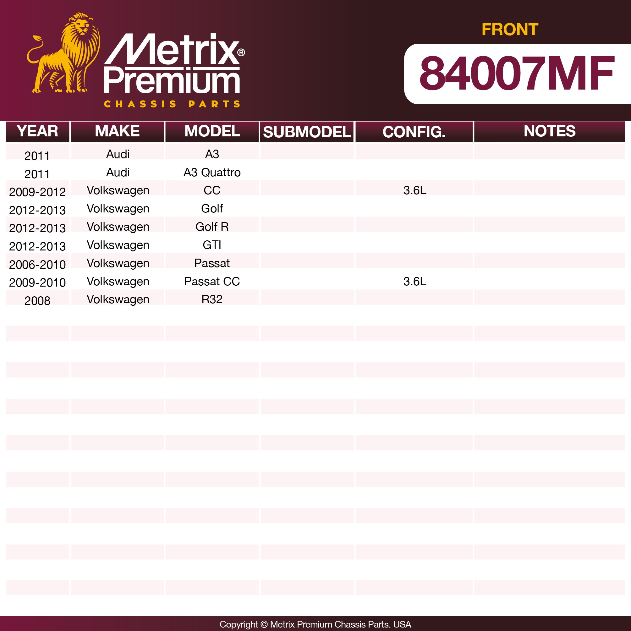 Metrix Premium Chassis Parts Front Disc Brake Rotor 84007MF aftermarket car parts