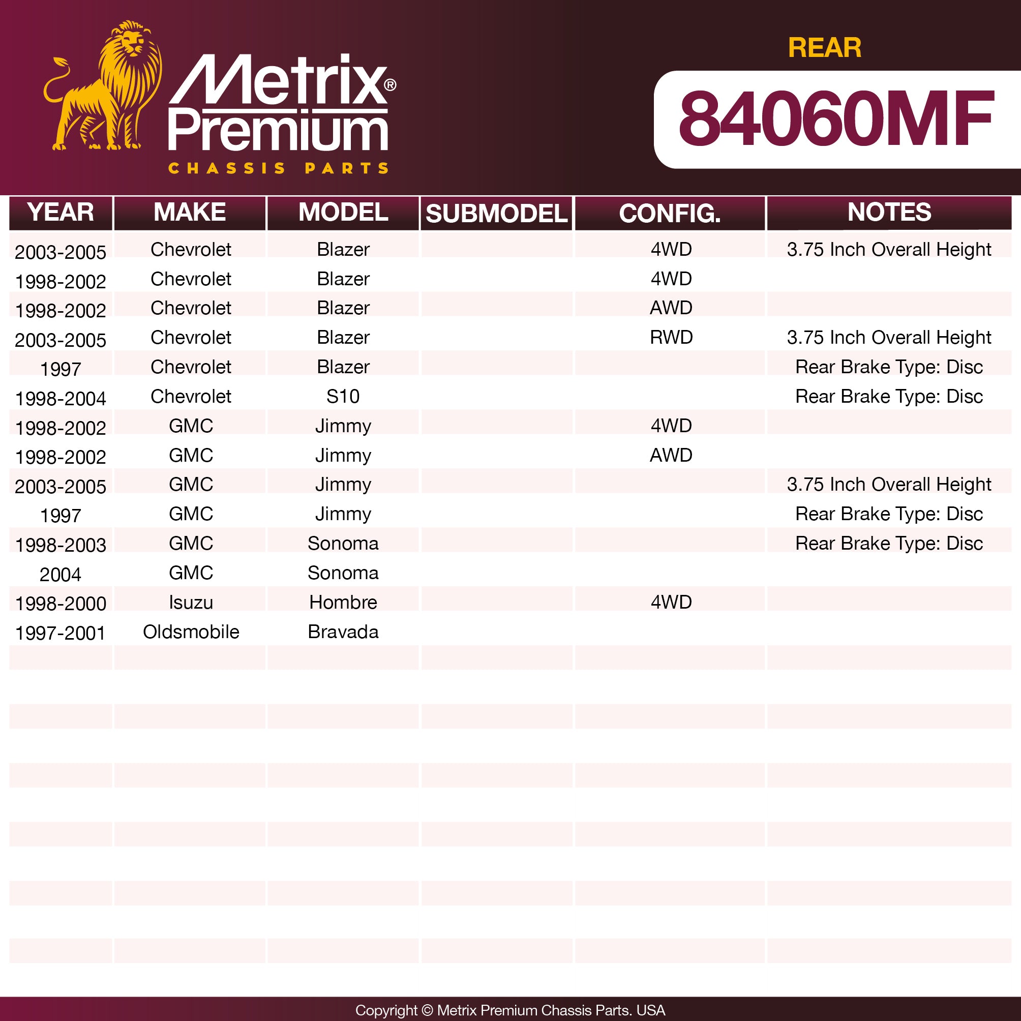 Metrix Premium Rear Disc Brake Rotor 84060MF OEM fit spare parts