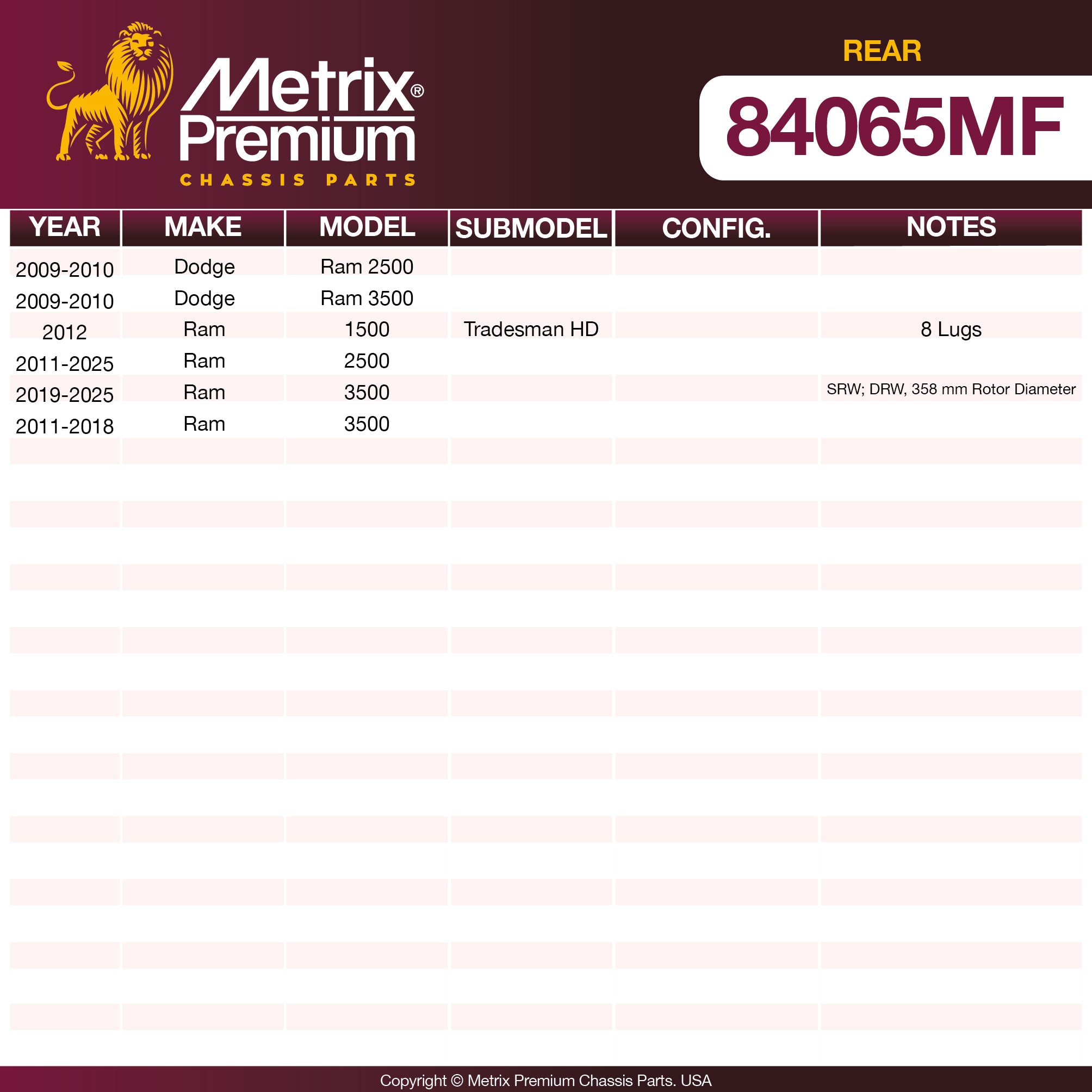 Metrix Premium Rear Disc Brake Rotor 84065MF OEM fit spare parts