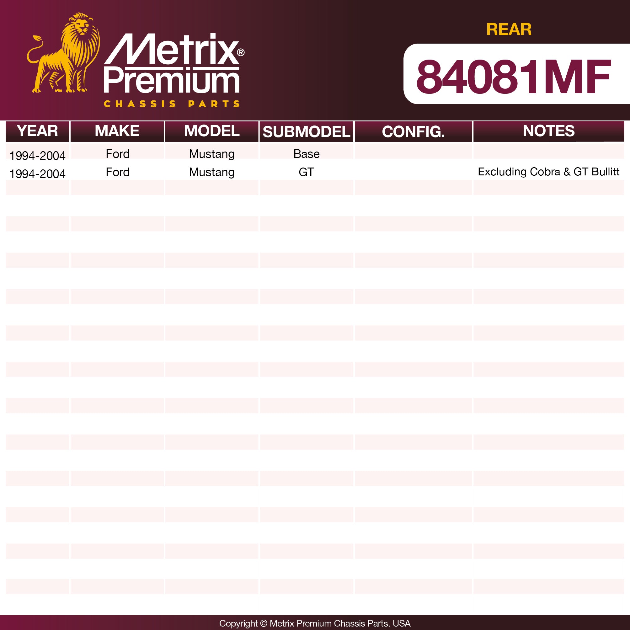 Metrix Premium Rear Disc Brake Rotor 84081MF OEM fit spare parts