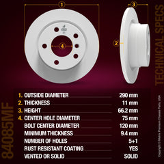 METRIX PREMIUM CHASSIS PARTS Disc Brake Rotor P/N:84085MF Fits: BMW 118i 15-12, BMW 118i 19-18, BMW 120i 2016
