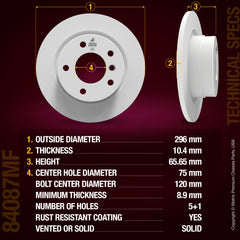 METRIX PREMIUM CHASSIS PARTS Disc Brake Rotor P/N:84087MF Fits: BMW 120i 11-06, BMW 320i 05-04