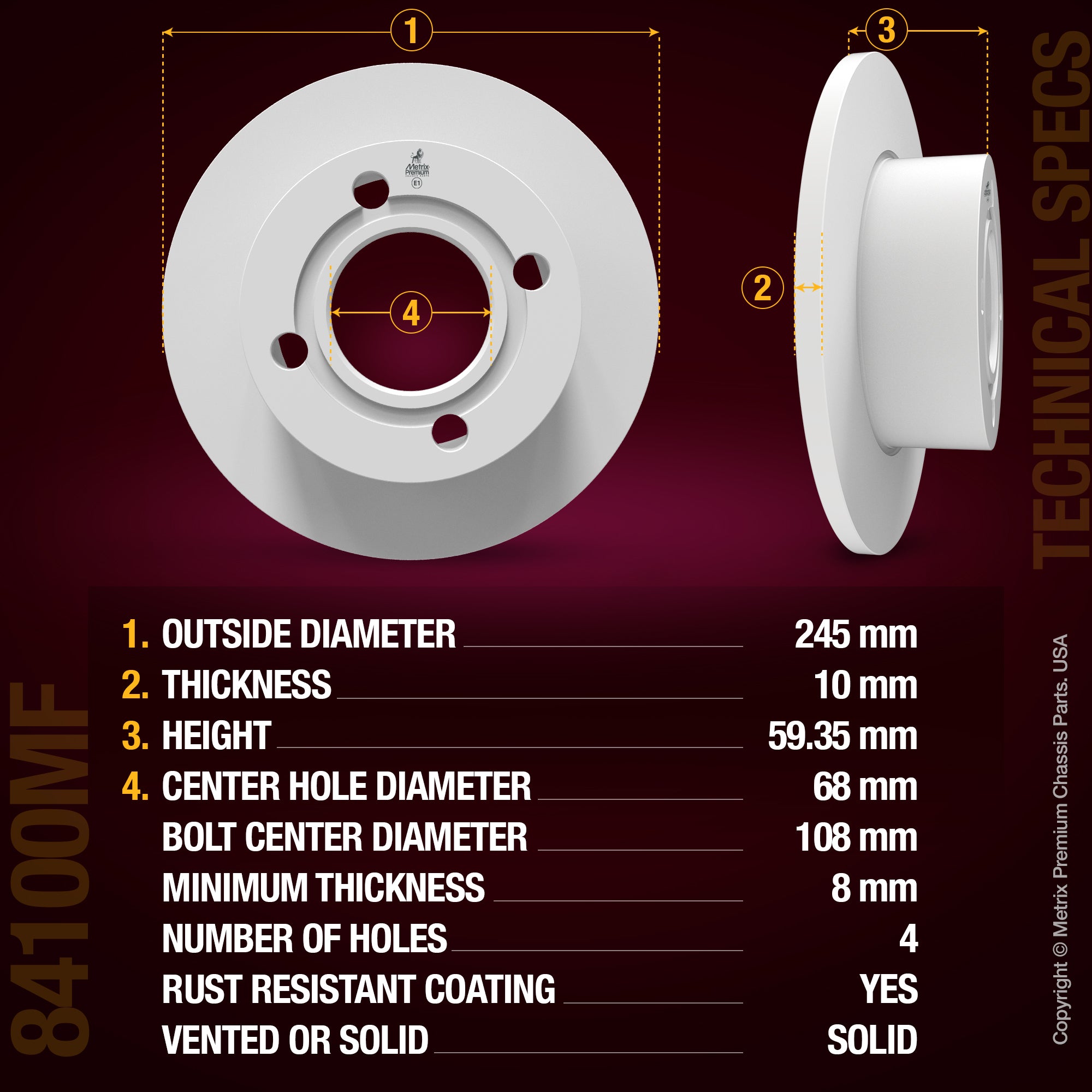 METRIX PREMIUM CHASSIS PARTS Disc Brake Rotor P/N:84100MF Fits: Audi 5000 88-84, Audi 80 92-88, Audi 90 91-88, Audi 90 95-93, Audi Cabriolet 98-94, Audi Coupe 1987