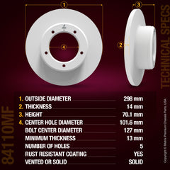METRIX PREMIUM CHASSIS PARTS Disc Brake Rotor P/N:84110MF Fits: Land Rover Defender 110 1993, Land Rover Discovery 99-94, Land Rover Range Rover 89-87