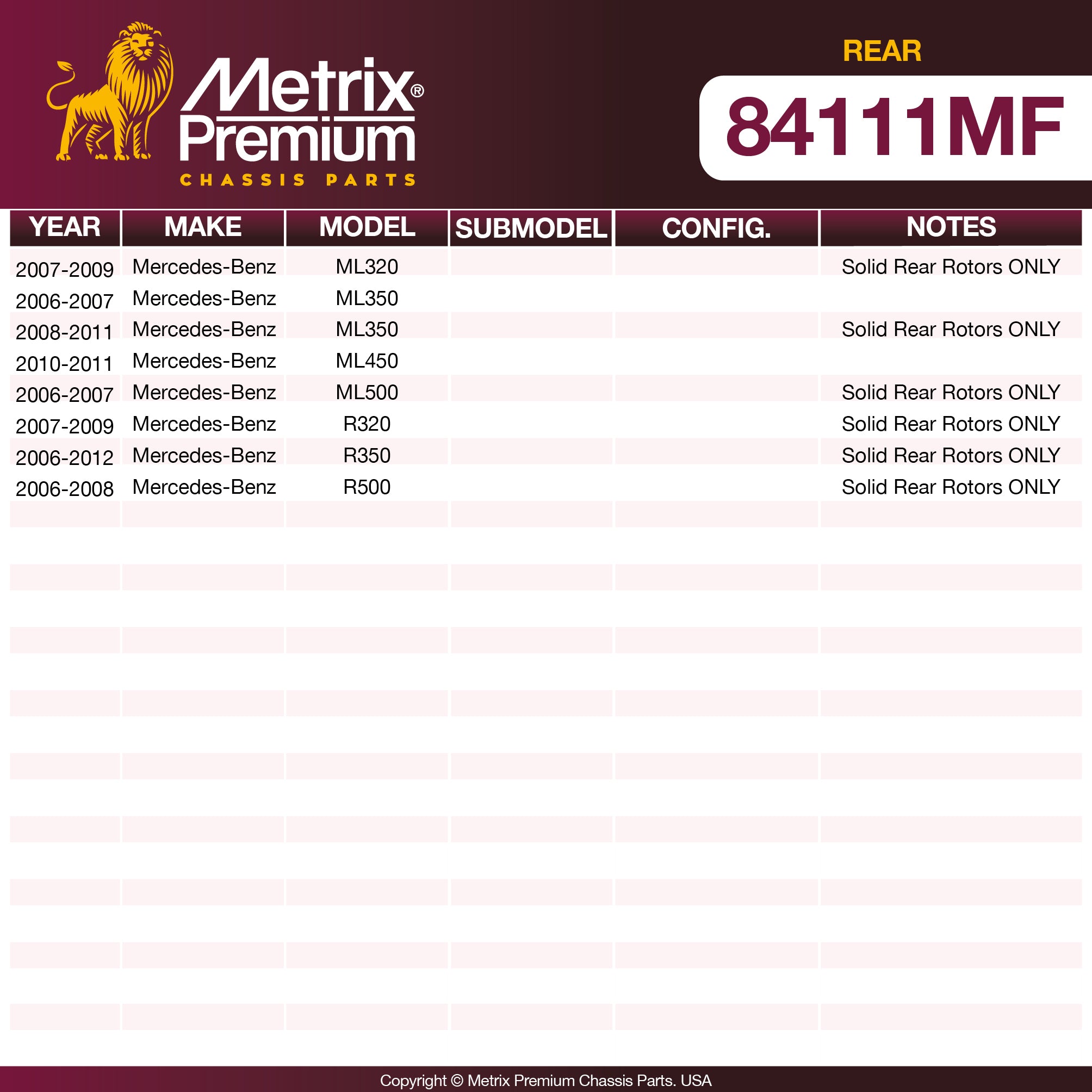 Metrix Premium Chassis Parts Rear Disc Brake Rotor 84111MF aftermarket car parts