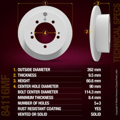 METRIX PREMIUM CHASSIS PARTS Disc Brake Rotor P/N:84116MF Fits: Chrysler Sebring 05-95, Dodge Avenger 00-95, Dodge Stratus 05-01, Eagle Talon 98-95, Mitsubishi Eclipse 05-95, Mitsubishi Galant 03-99, Mitsubishi Lancer 06-04, Mitsubishi Outlander 06-05
