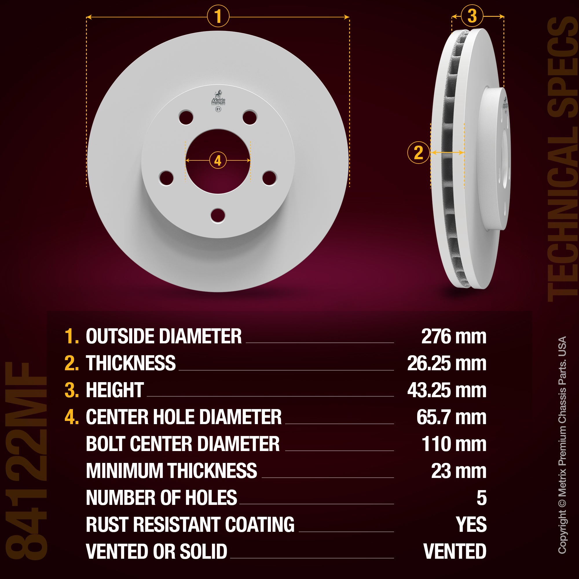 METRIX PREMIUM CHASSIS PARTS Disc Brake Rotor P/N:84122MF Fits: Chevrolet Malibu 08-04, Pontiac G6 07-05