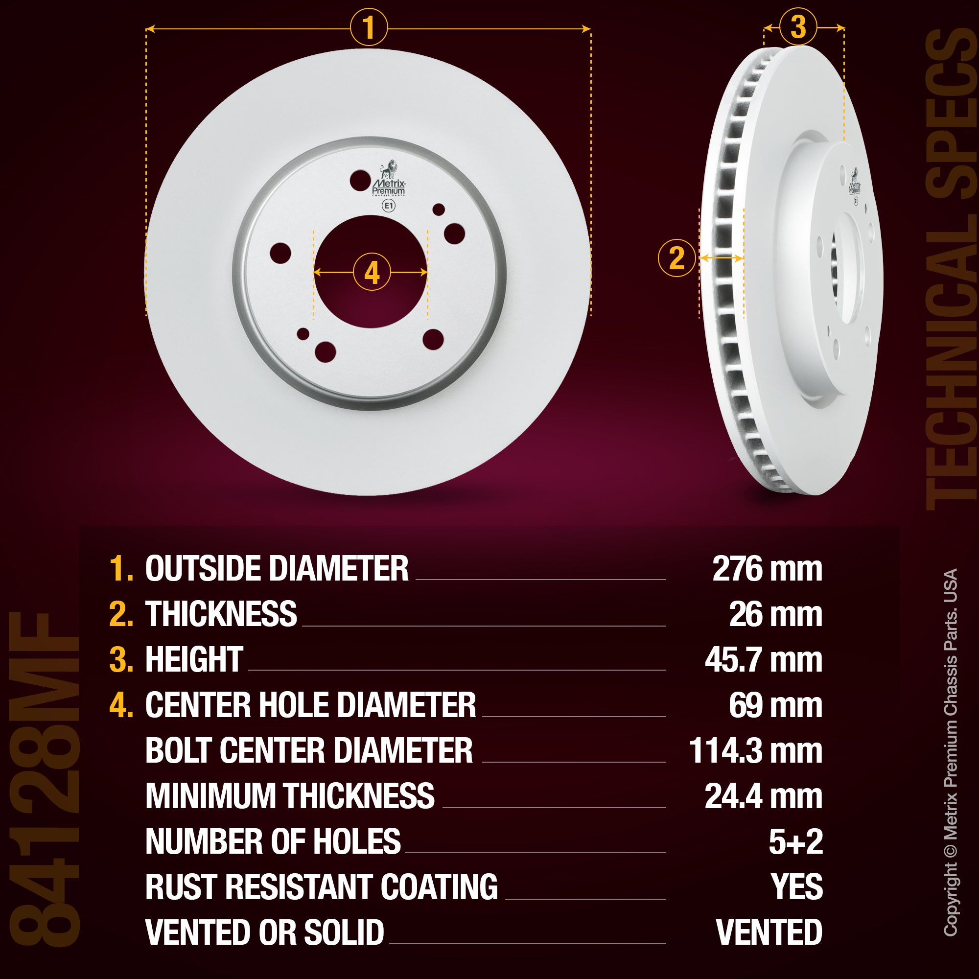 Metrix Premium Front Disc Brake Rotor 84128MF aftermarket car parts