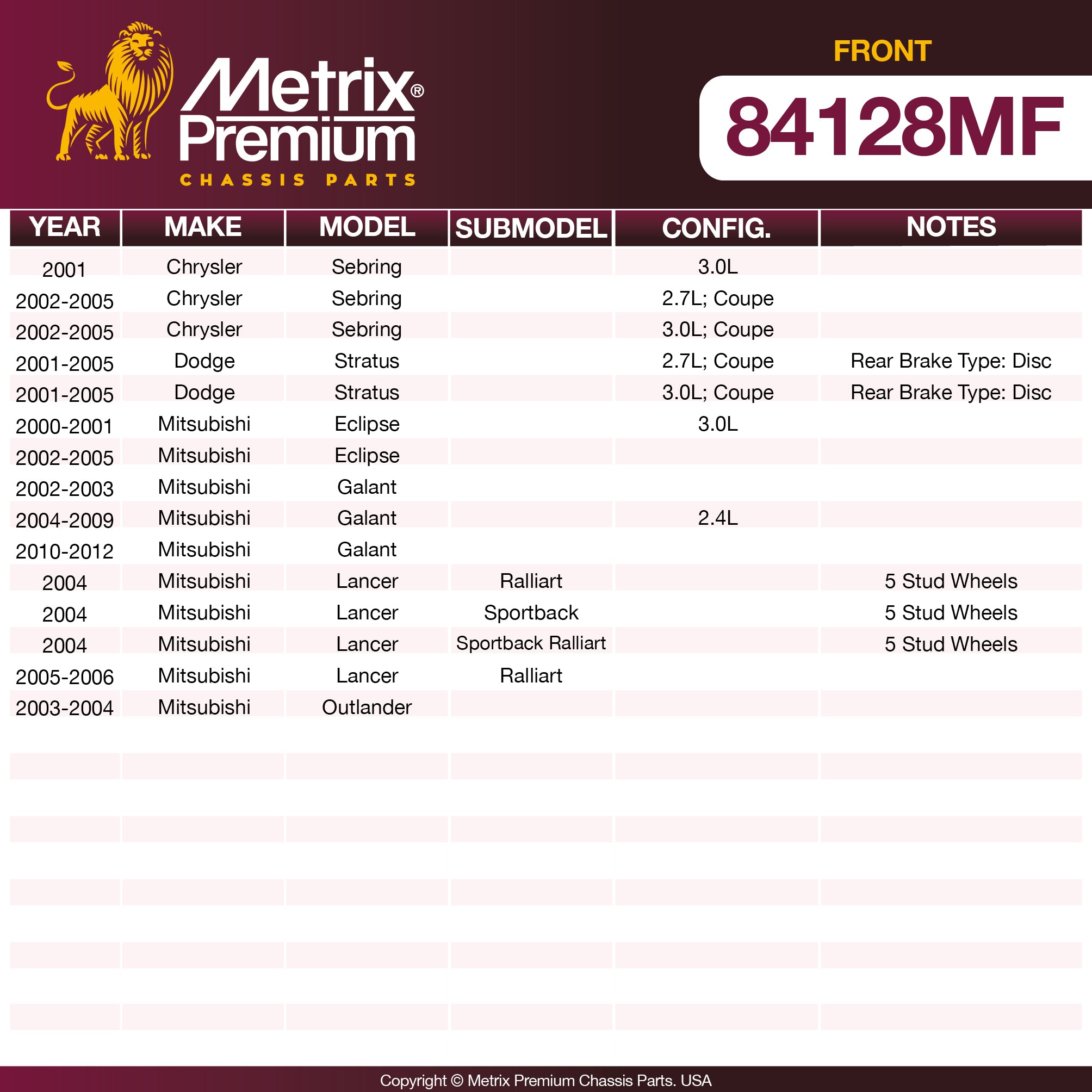 Metrix Premium Front Disc Brake Rotor 84128MF OEM fit spare parts