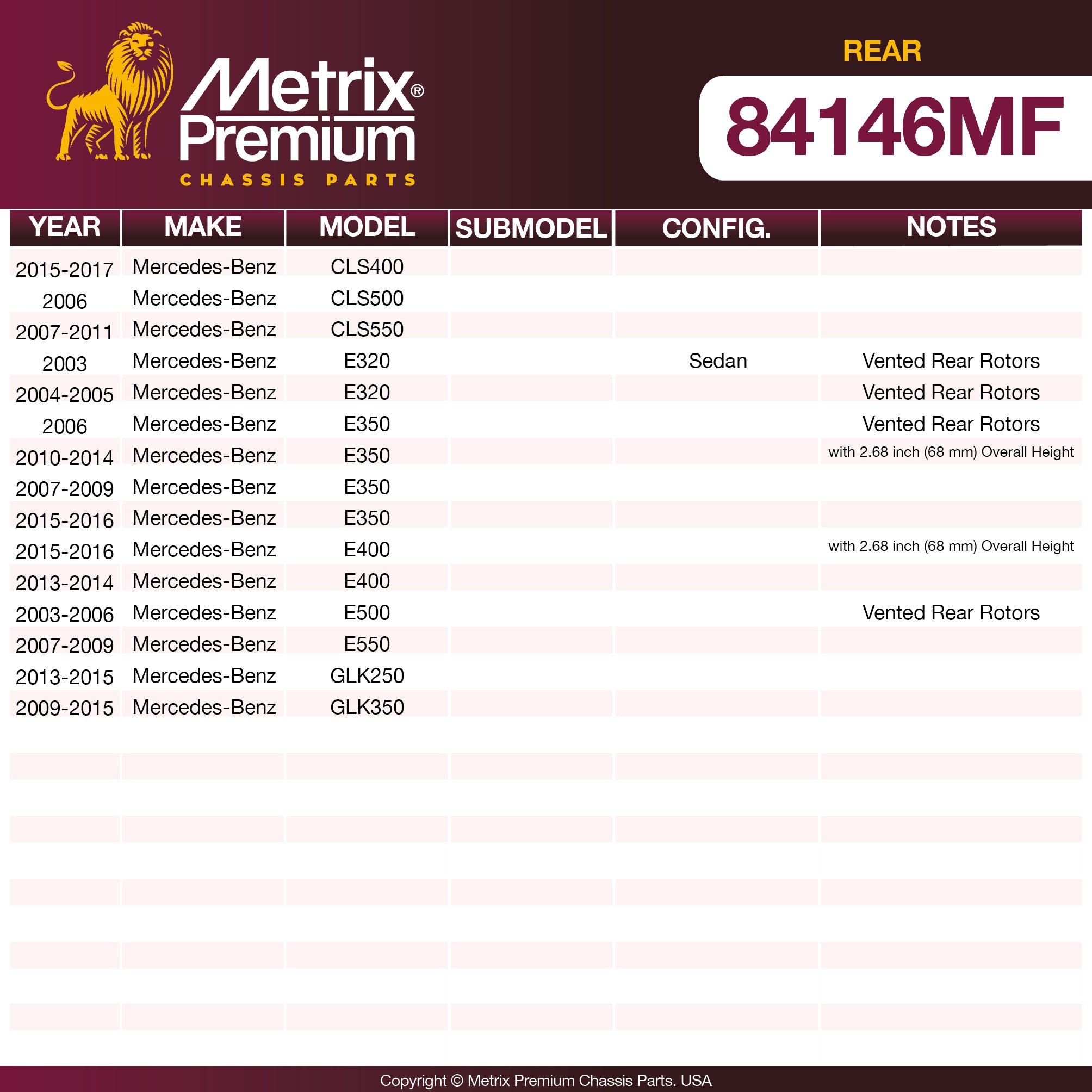 Metrix Premium Rear Disc Brake Rotor 84146MF OEM fit spare parts