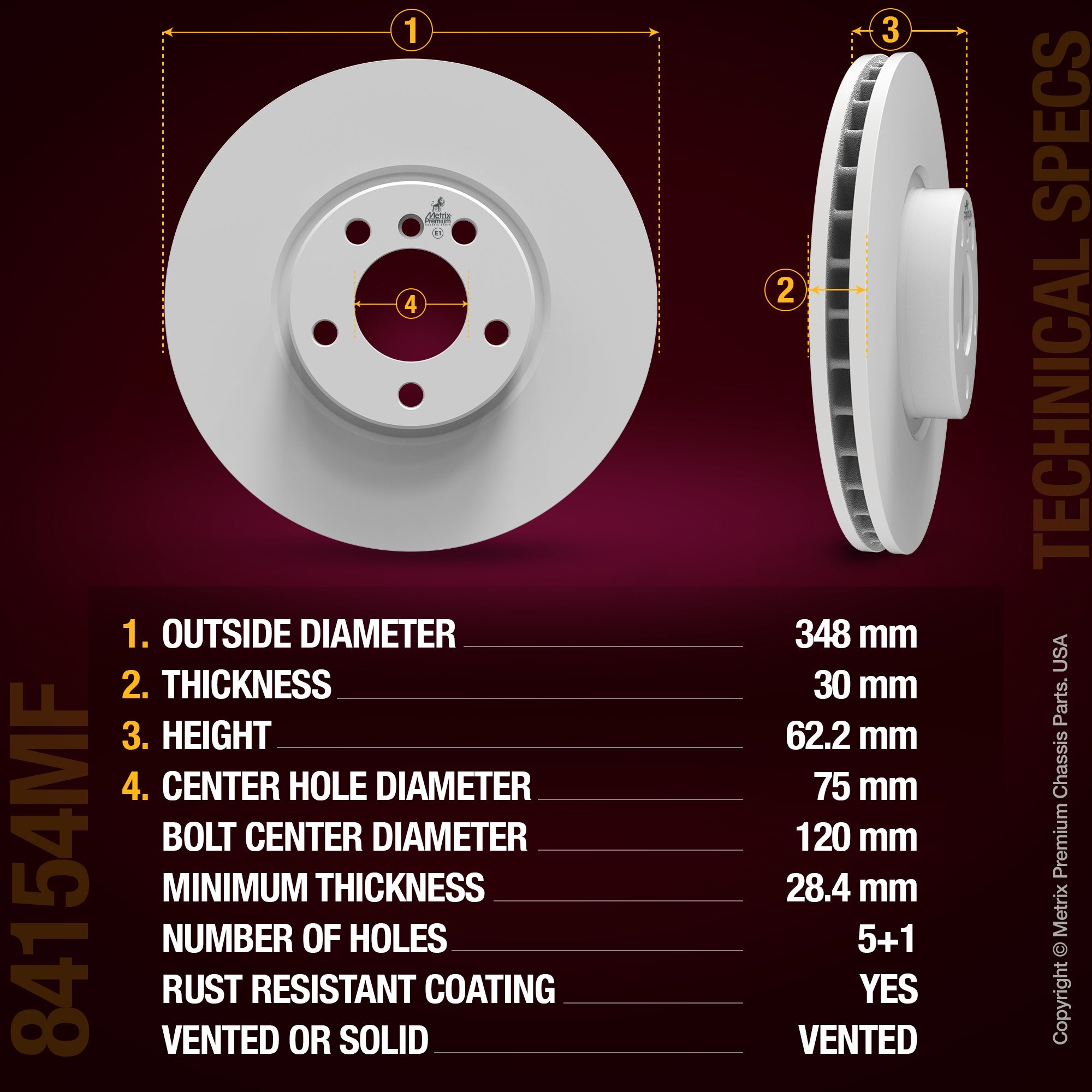 METRIX PREMIUM CHASSIS PARTS Disc Brake Rotor P/N:84154MF Fits: BMW X5 18-07, BMW X6 10-08