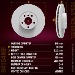 METRIX PREMIUM CHASSIS PARTS Disc Brake Rotor P/N:84154MF Fits: BMW X5 18-07, BMW X6 10-08