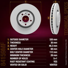METRIX PREMIUM CHASSIS PARTS Disc Brake Rotor P/N:84159MF Fits: Audi A4 09-00, Audi A4 Quattro 09-00, Audi A6 04-00, Audi A6 Quattro 2004, Audi Allroad Quattro 05-01, Audi S4 02-00