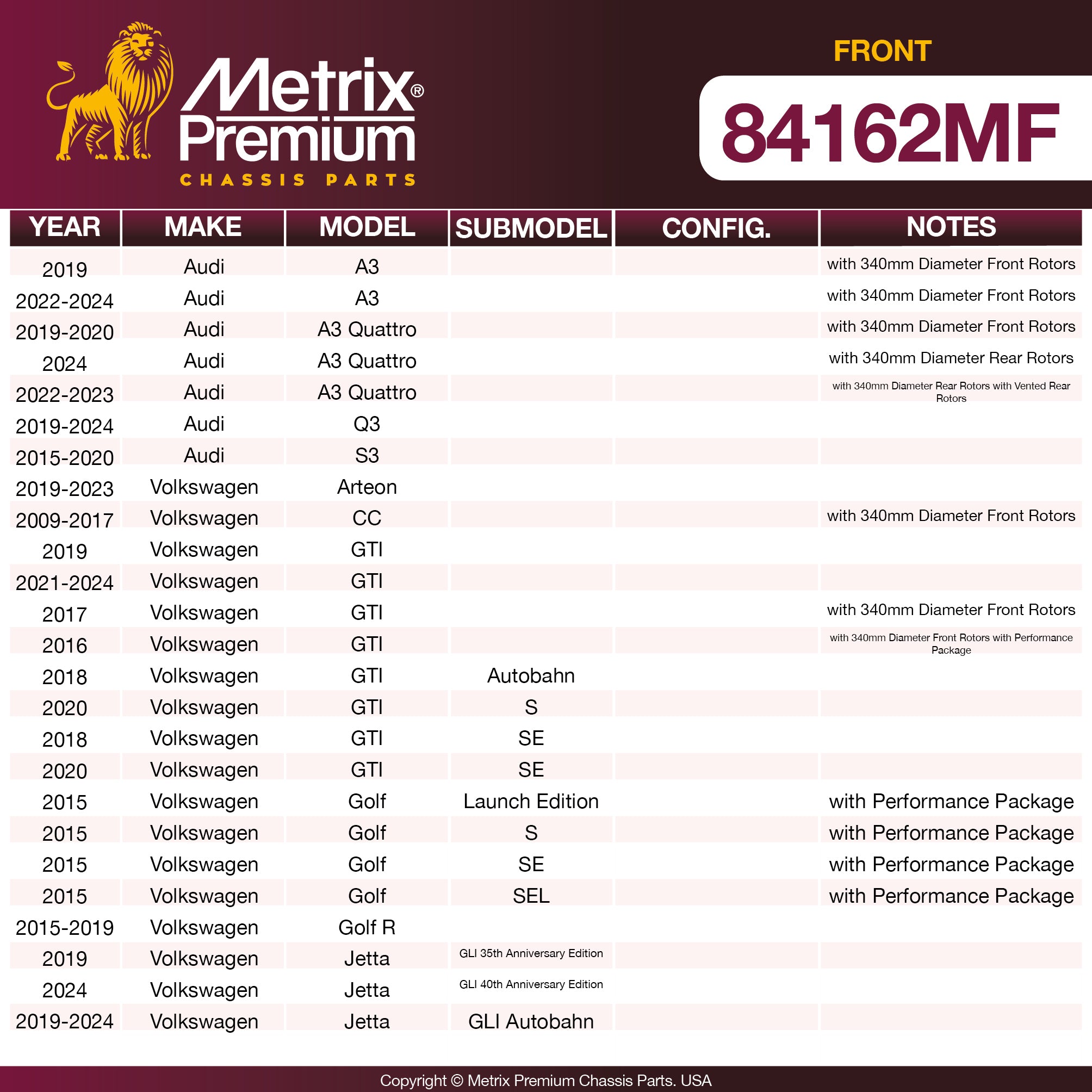 Metrix Premium Front Disc Brake Rotor 84162MF OEM fit spare parts