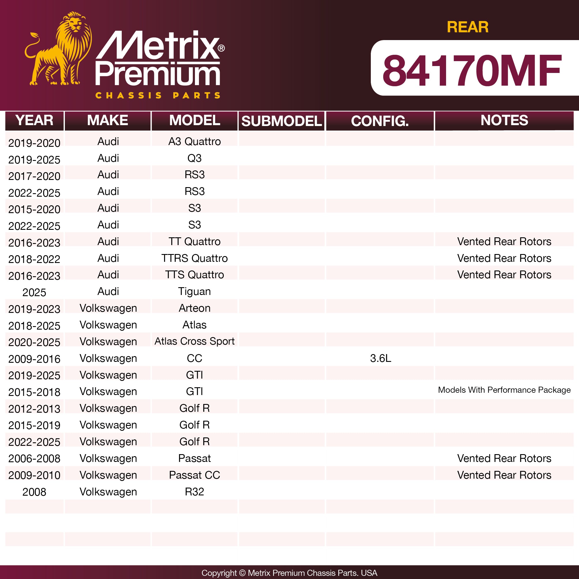Metrix Premium Rear Disc Brake Rotor 84170MF OEM fit spare parts
