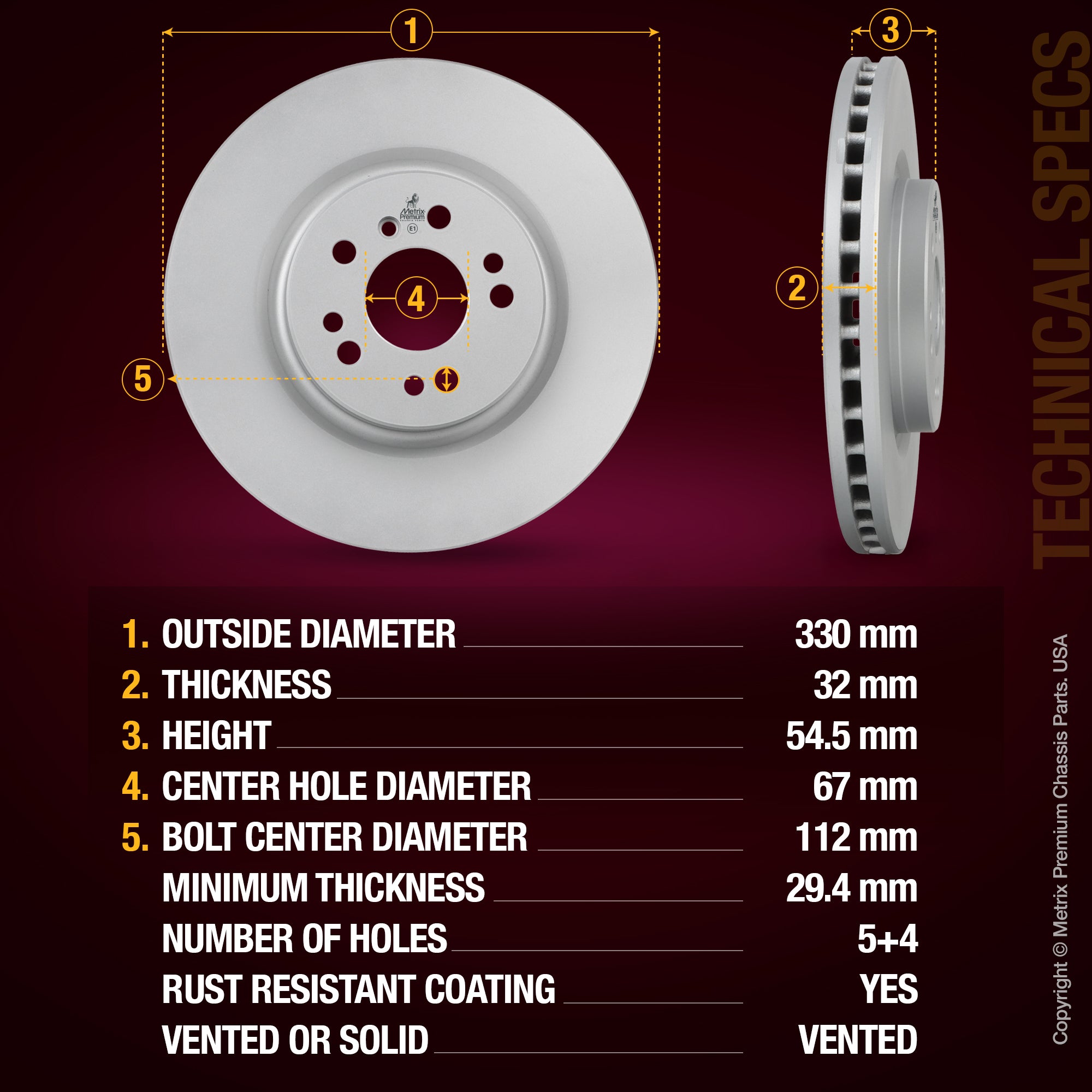 Metrix Premium Front Disc Brake Rotor Kit 92542MT aftermarket car parts