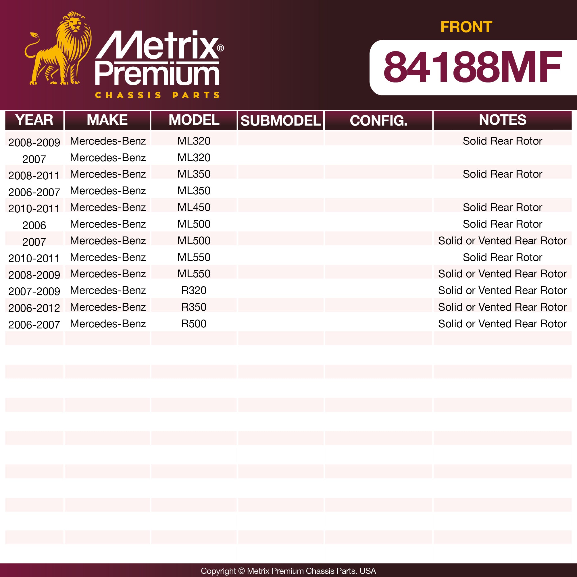 Metrix Premium Front Disc Brake Rotor 84188MF OEM fit spare parts
