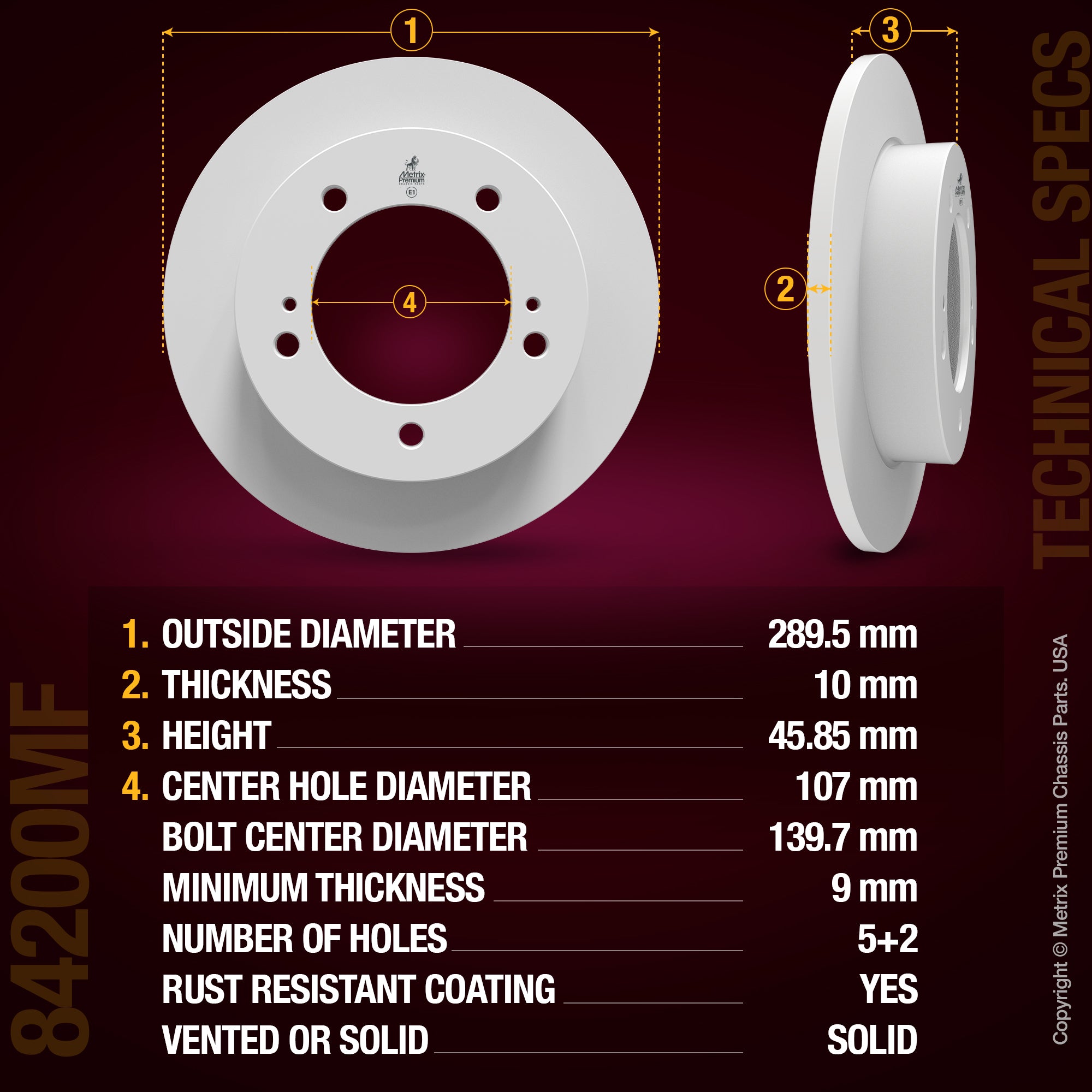 METRIX PREMIUM CHASSIS PARTS Disc Brake Rotor P/N:84200MF Fits: Suzuki Samurai 95-85, Suzuki Sj413 1985