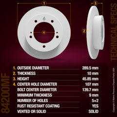 METRIX PREMIUM CHASSIS PARTS Disc Brake Rotor P/N:84200MF Fits: Suzuki Samurai 95-85, Suzuki Sj413 1985