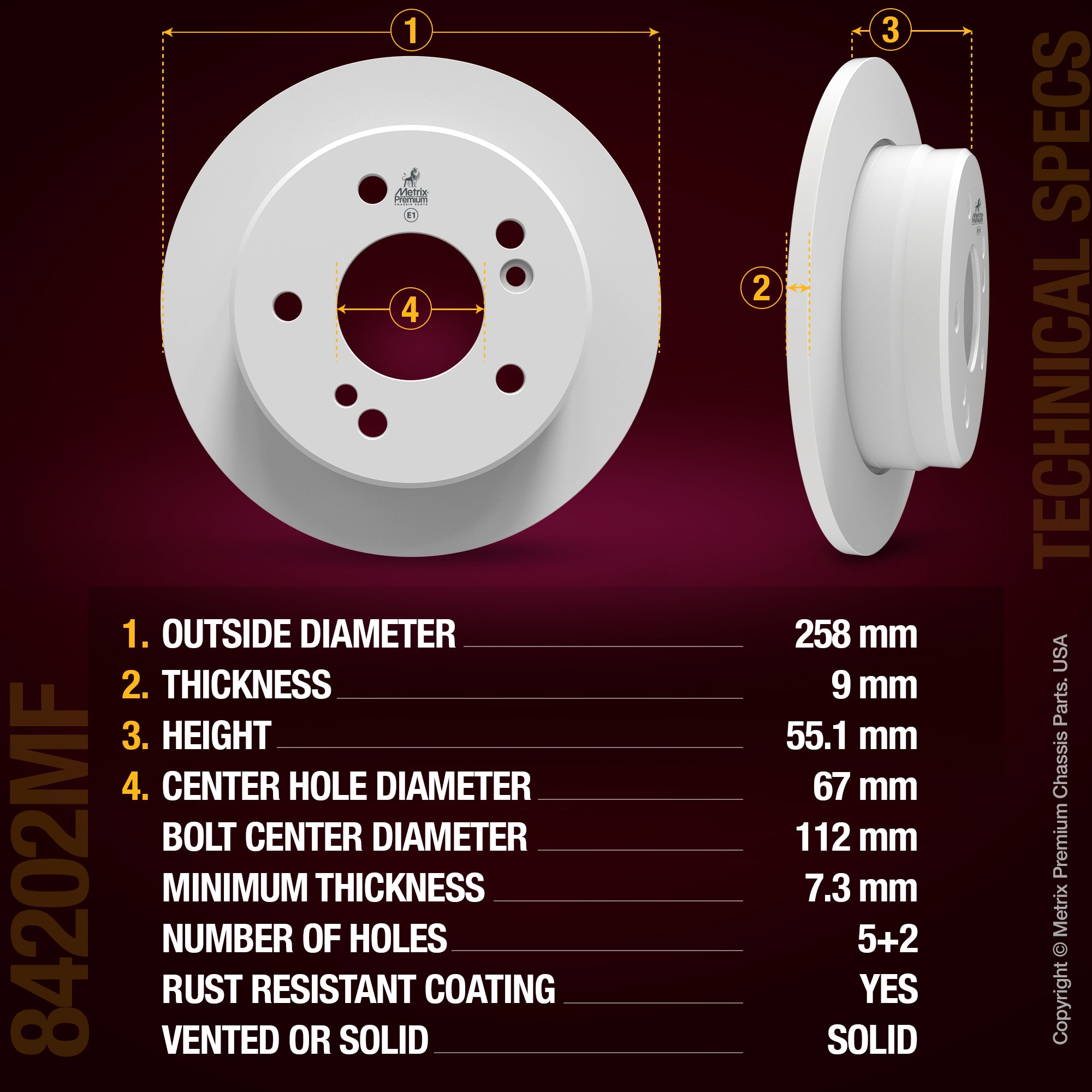 METRIX PREMIUM CHASSIS PARTS Disc Brake Rotor P/N:84202MF Fits: Mercedes-benz 300e 93-86, Mercedes-benz C220 96-94, Mercedes-benz C230 98-97, Mercedes-benz C280 95-94