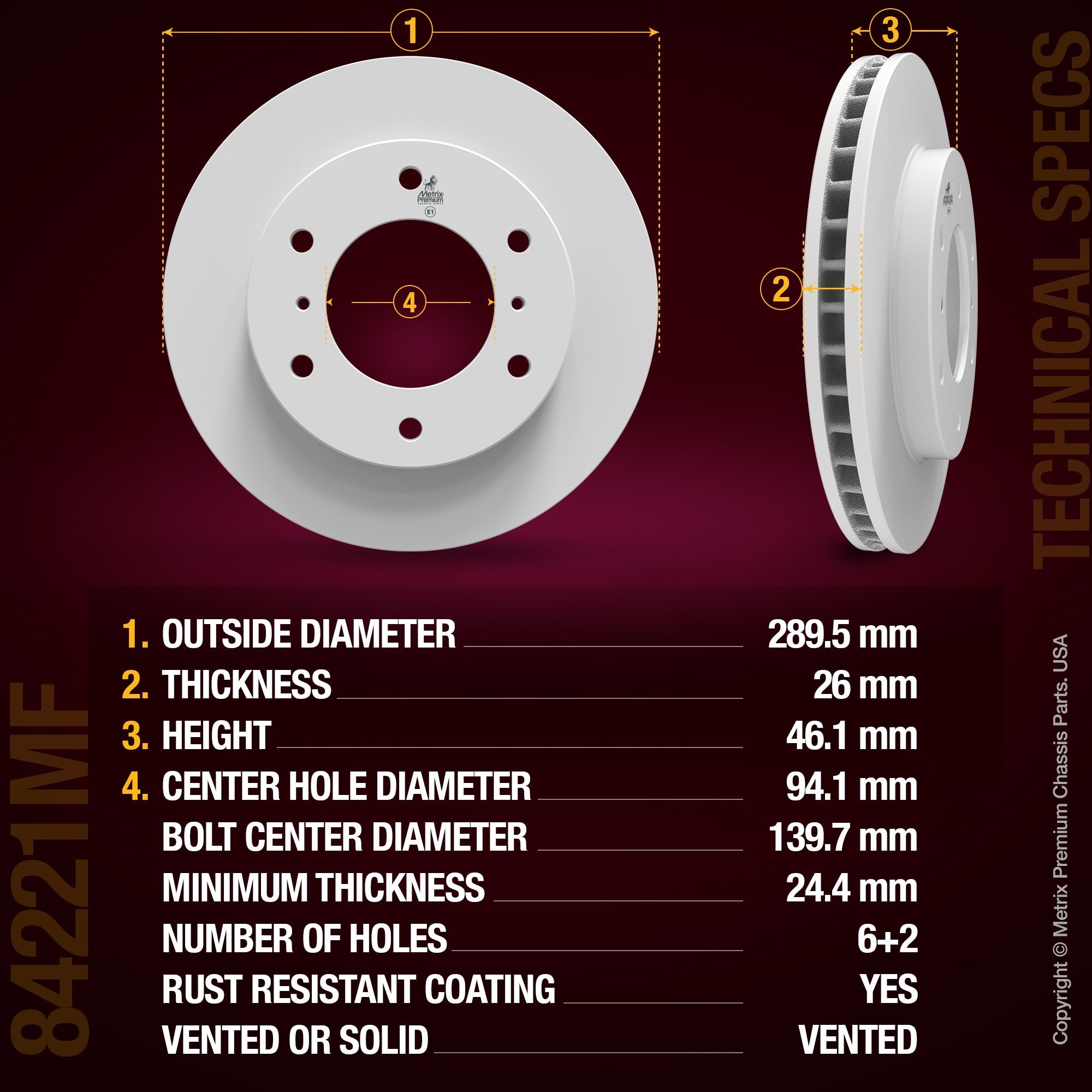 METRIX PREMIUM CHASSIS PARTS Disc Brake Rotor P/N:84221MF Fits: Mitsubishi Montero 06-01