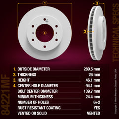 METRIX PREMIUM CHASSIS PARTS Disc Brake Rotor P/N:84221MF Fits: Mitsubishi Montero 06-01