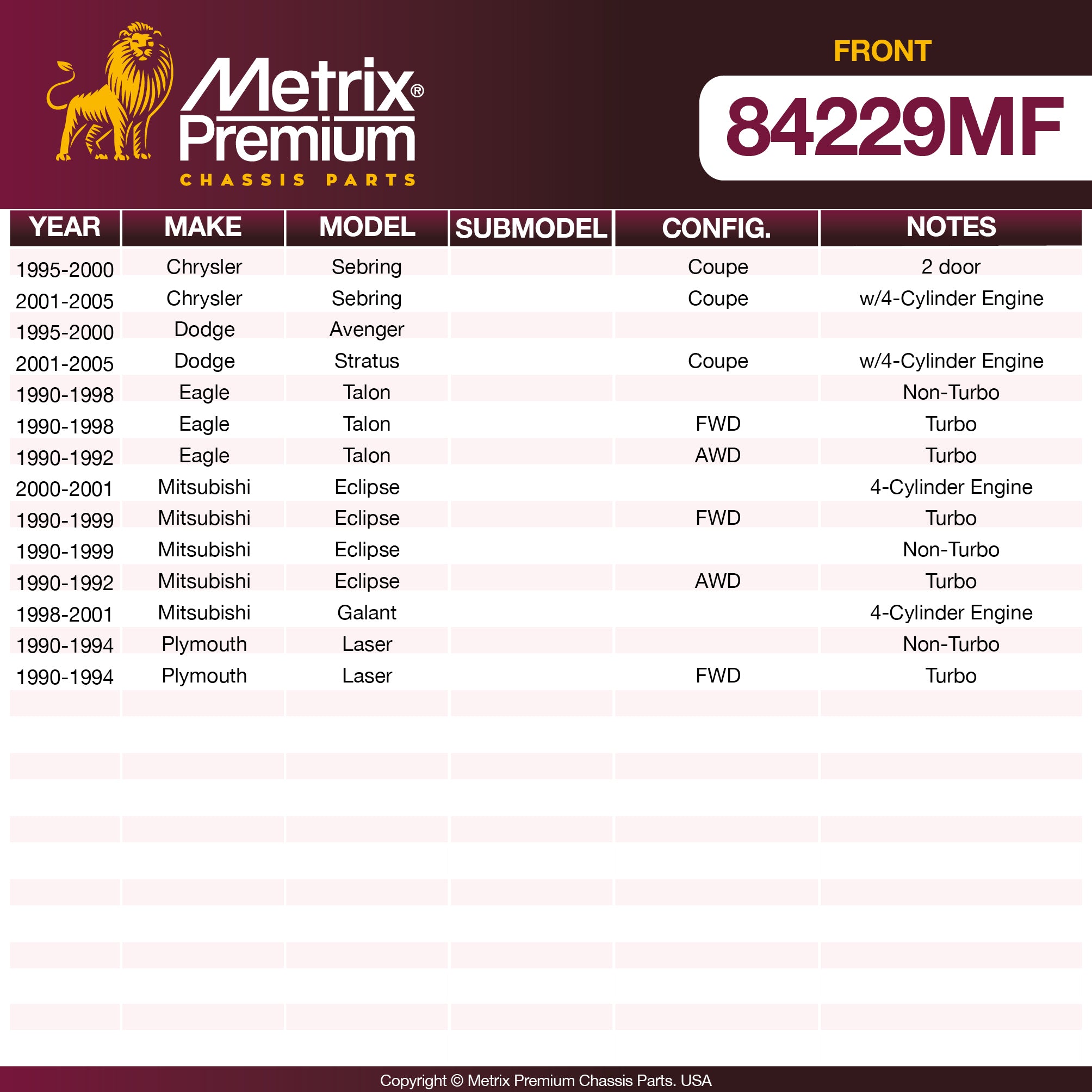 Metrix Premium Chassis Parts Front Disc Brake Rotor 84229MF aftermarket car parts