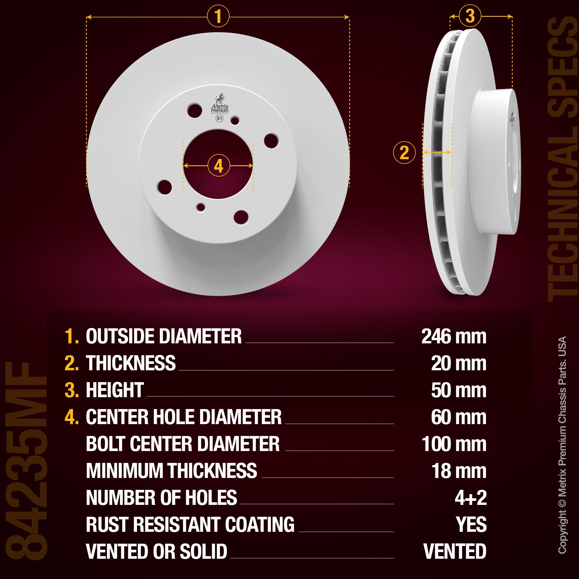METRIX PREMIUM CHASSIS PARTS Disc Brake Rotor P/N:84235MF Fits: Suzuki Aerio 07-02, Suzuki Esteem 02-99