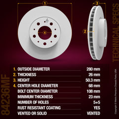 METRIX PREMIUM CHASSIS PARTS Disc Brake Rotor P/N:84236MF Fits: Volvo 850 97-93, Volvo S70 00-98, Volvo S90 98-97, Volvo V70 00-98, Volvo V90 98-97