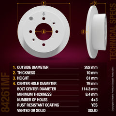 METRIX PREMIUM CHASSIS PARTS Disc Brake Rotor P/N:84261MF Fits: Hyundai Sonata 05-99, Kia Optima 06-01